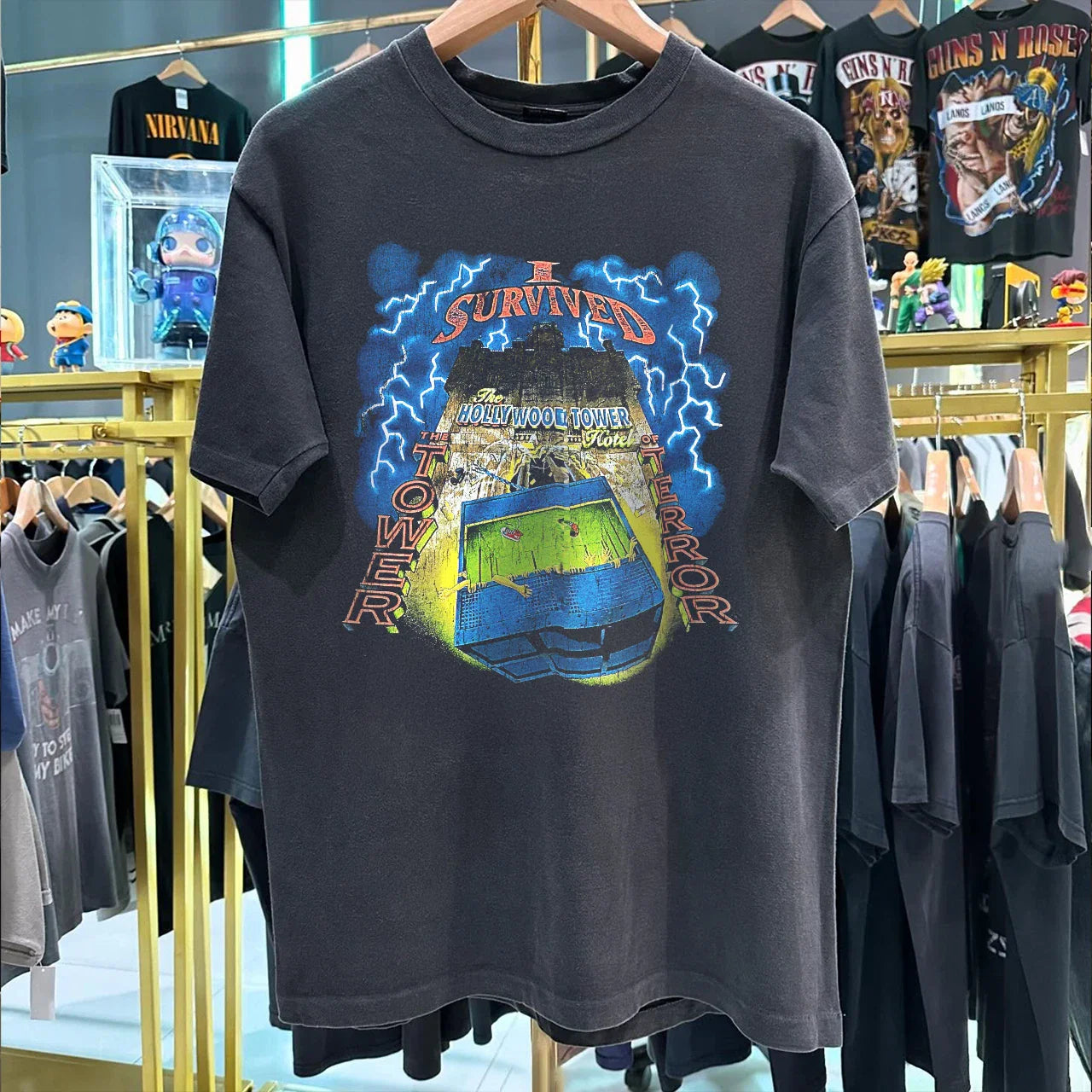 90s Tower Of Terror Hollywood Hotel Washed T-Shirt Black L Unisex T-shirt, Sweatshirt, Hoodie, Long Sleeve Tee - T-Shirt, Sweatshirt, Hoodie
