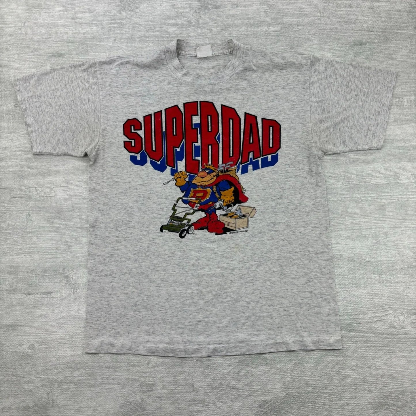 Vintage Superdad Shirt Adult Large Gray Lawn Mower Chores Fathers Day Dad Joke Unisex T-shirt, Sweatshirt, Hoodie, Long Sleeve Tee - T-Shirt, Sweatshirt, Hoodie