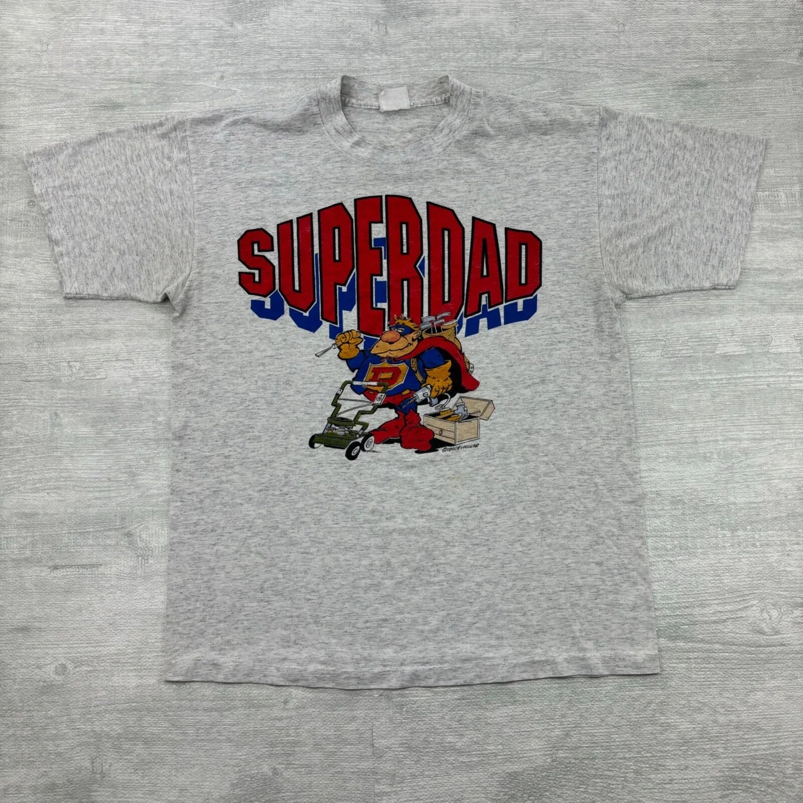 Vintage Superdad Shirt Adult Large Gray Lawn Mower Chores Fathers Day Dad Joke Unisex T-shirt, Sweatshirt, Hoodie, Long Sleeve Tee - T-Shirt, Sweatshirt, Hoodie