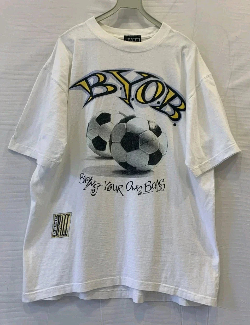 Vtg 1994 BYOB Soccer T-Shirt Bring Your Own Balls Graphic Tee Single XL #81 Unisex T-shirt, Sweatshirt, Hoodie, Long Sleeve Tee - T-Shirt, Sweatshirt, Hoodie