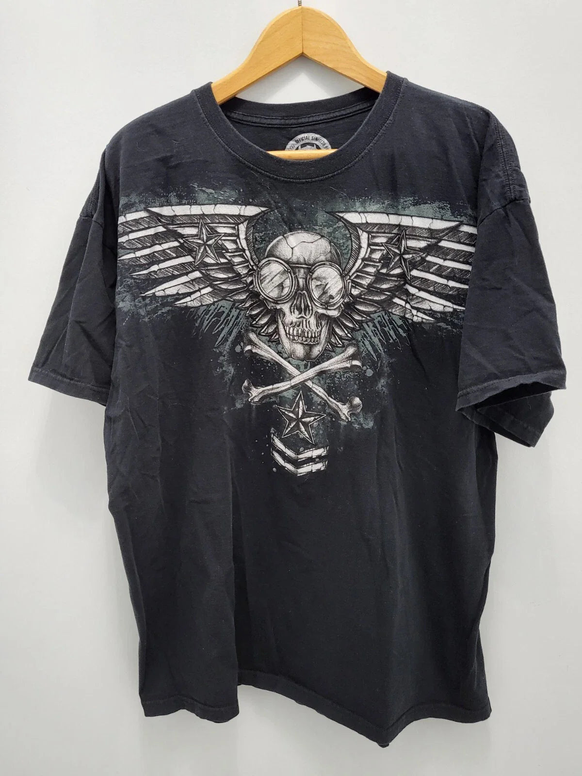 Sinister T-Shirt Mens 2XL Black Vintage Winged Skull Crossbones Y2K Unisex T-shirt, Sweatshirt, Hoodie, Long Sleeve Tee - T-Shirt, Sweatshirt, Hoodie