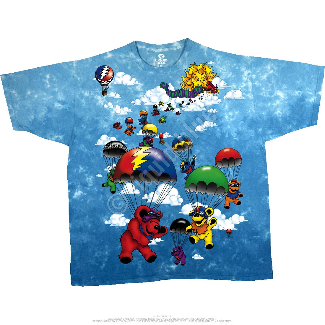 GRATEFUL DEAD-PARACHUTING BEARS-2 SIDED TIE DYE T-SHIRT S-M-L-XL-2X Garcia,Wier Unisex T-shirt, Sweatshirt, Hoodie, Long Sleeve Tee - T-Shirt, Sweatshirt, Hoodie