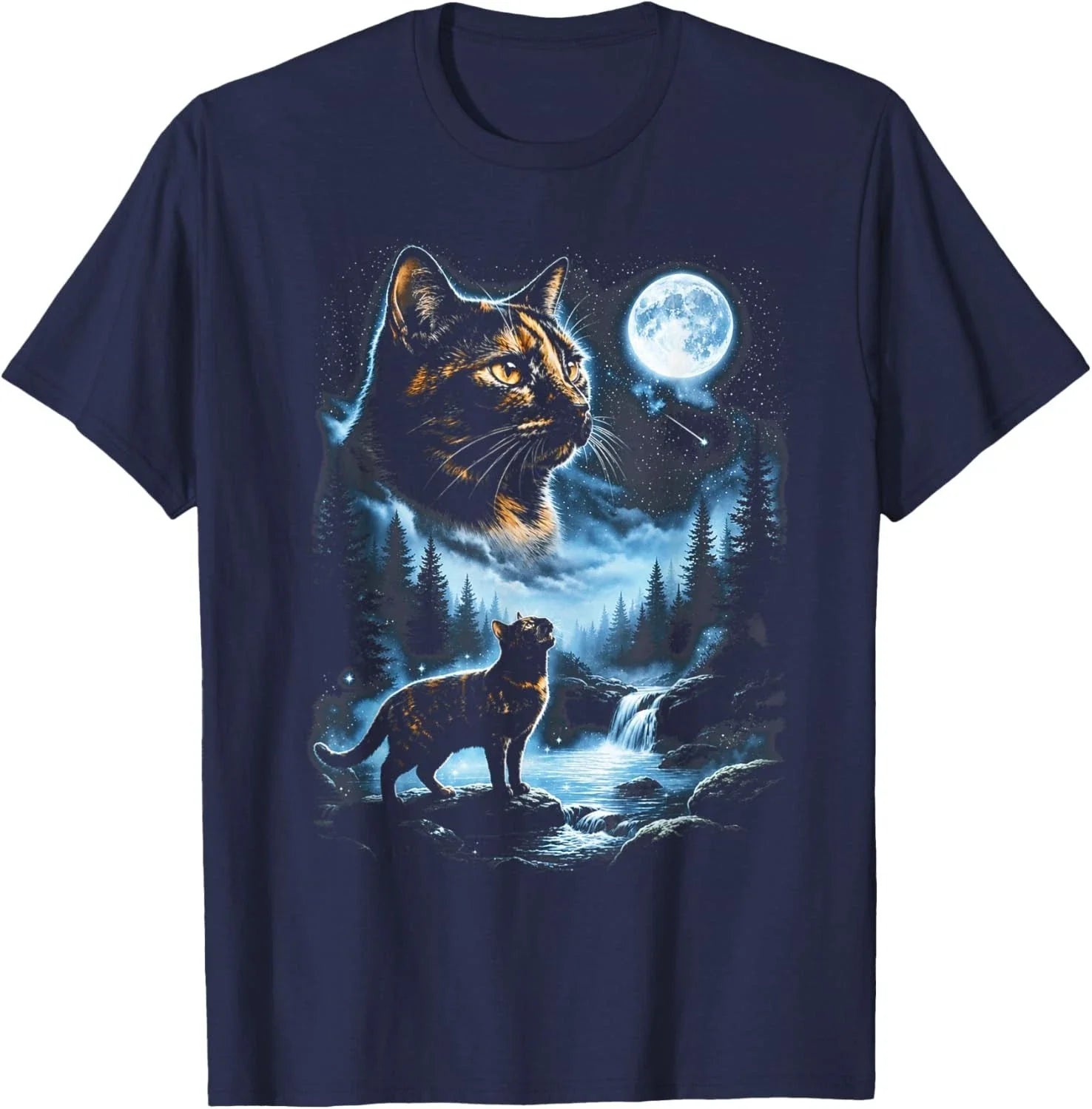 Cute Tortoiseshell Cat Howling at the Moon T-Shirt Celestial Cat Lover Gift Navy Unisex T-shirt, Sweatshirt, Hoodie, Long Sleeve Tee - T-Shirt, Sweatshirt, Hoodie