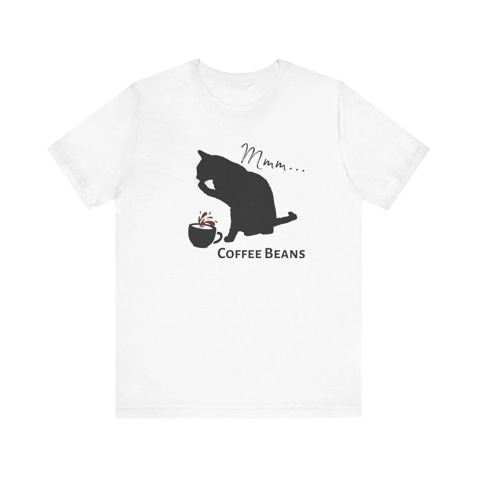 Coffee Cat Lover Shirt: Cute Cat Licking Beans Next to Coffee Cup Design Unisex T-shirt, Sweatshirt, Hoodie, Long Sleeve Tee - T-Shirt, Sweatshirt, Hoodie