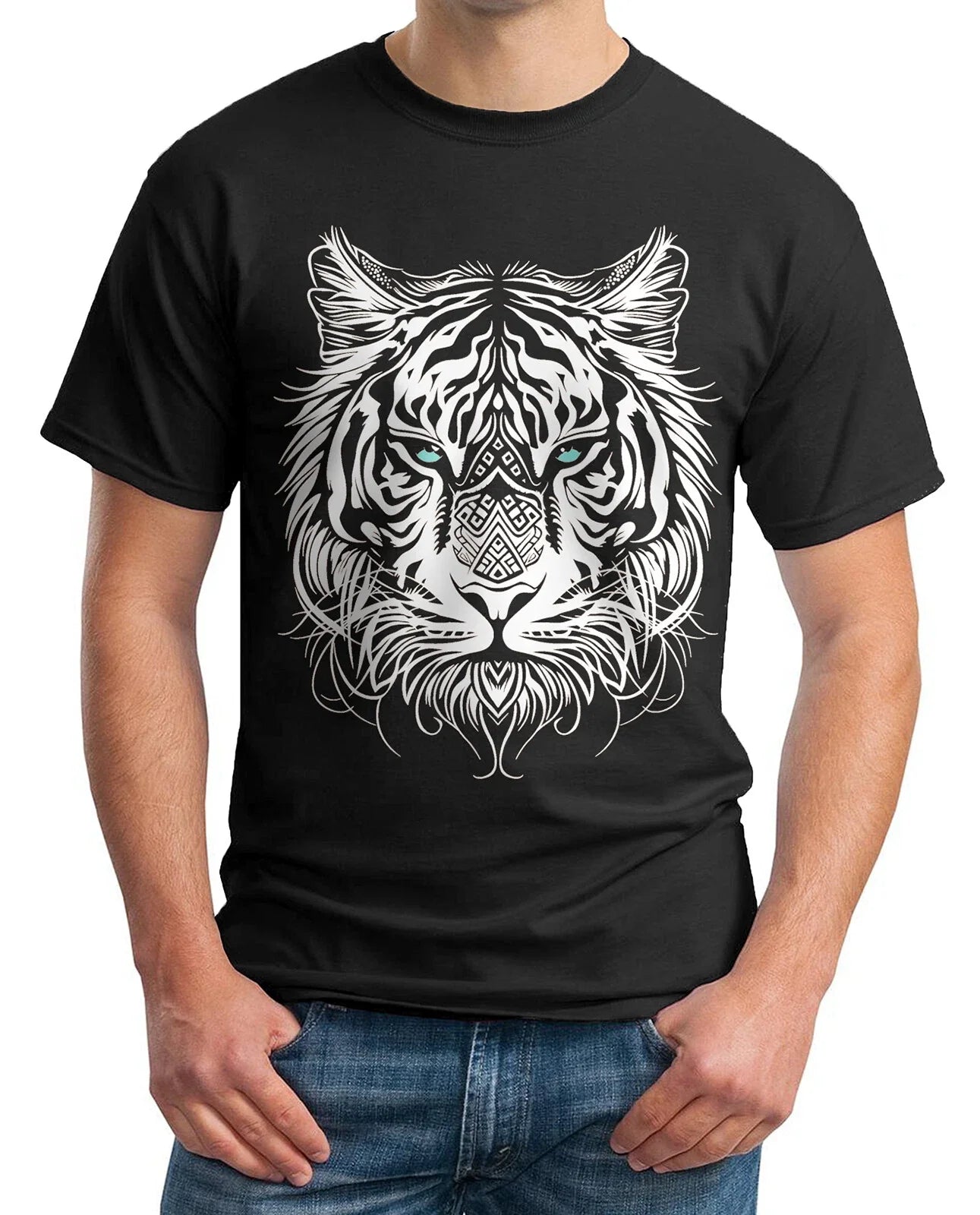 Men's Tribal Tiger Tee: Explore Vibrant Color Options! Premium flock Garments Unisex T-shirt, Sweatshirt, Hoodie, Long Sleeve Tee - T-Shirt, Sweatshirt, Hoodie