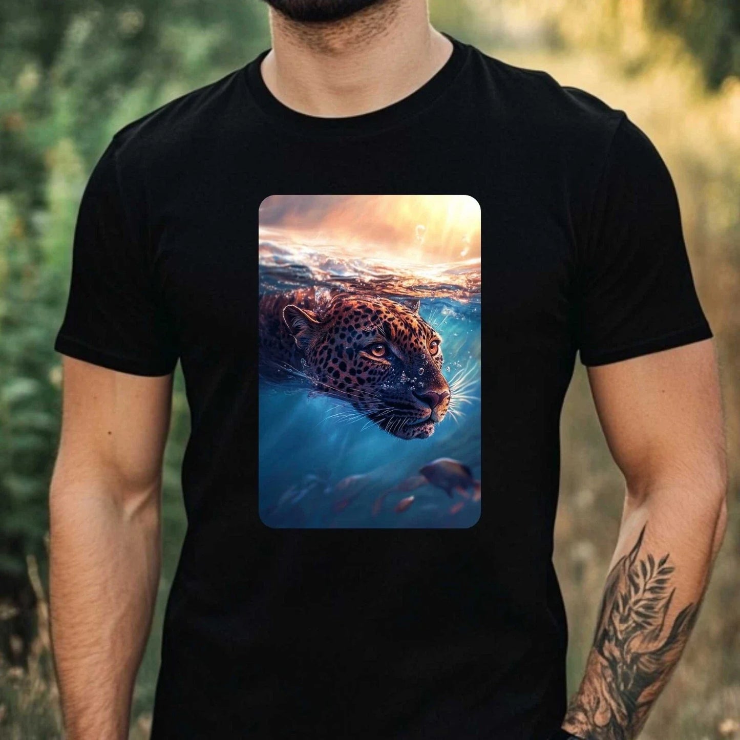 Mens Leopard Swim In Ocean Motif Cotton T-Shirt Size XS to 5XL Unisex T-shirt, Sweatshirt, Hoodie, Long Sleeve Tee - T-Shirt, Sweatshirt, Hoodie