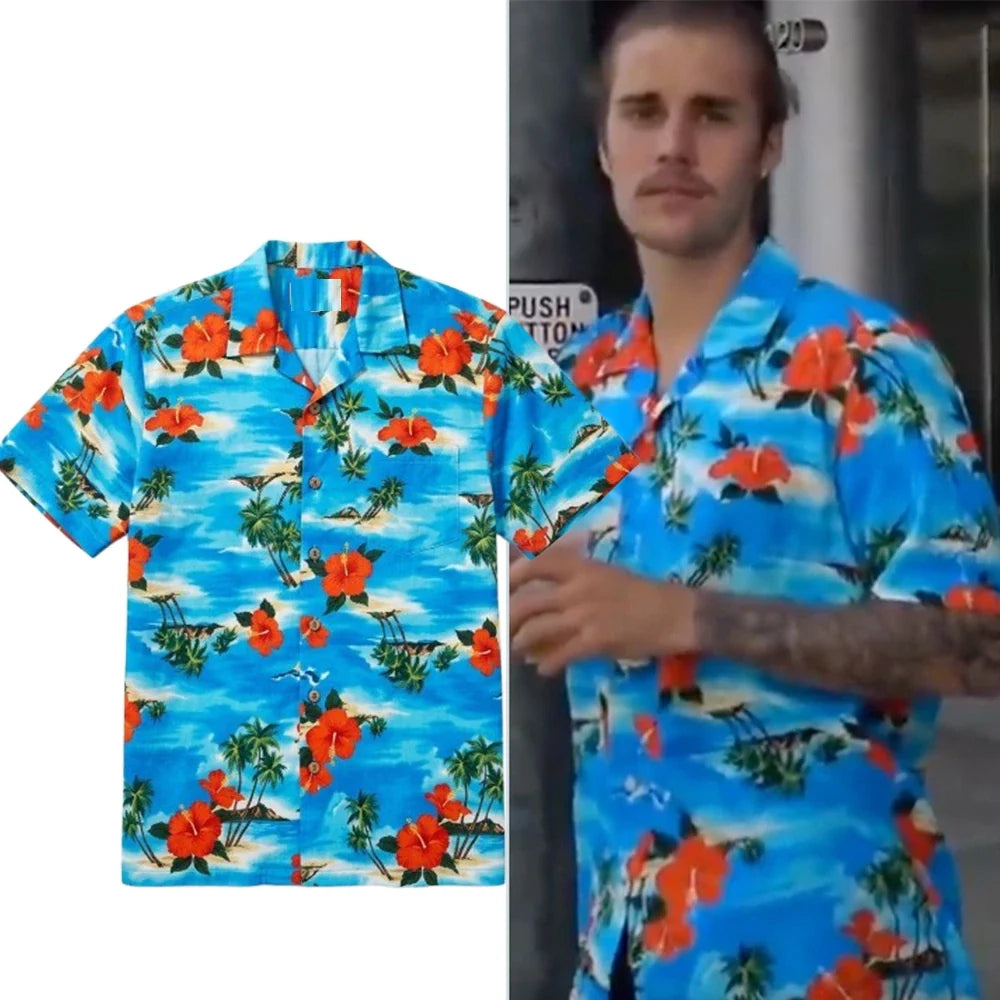 Justin-Biebe Hibiscus Palm Tree Summer Hawaiian Shirt 2026 Unisex T-shirt, Sweatshirt, Hoodie, Long Sleeve Tee - T-Shirt, Sweatshirt, Hoodie