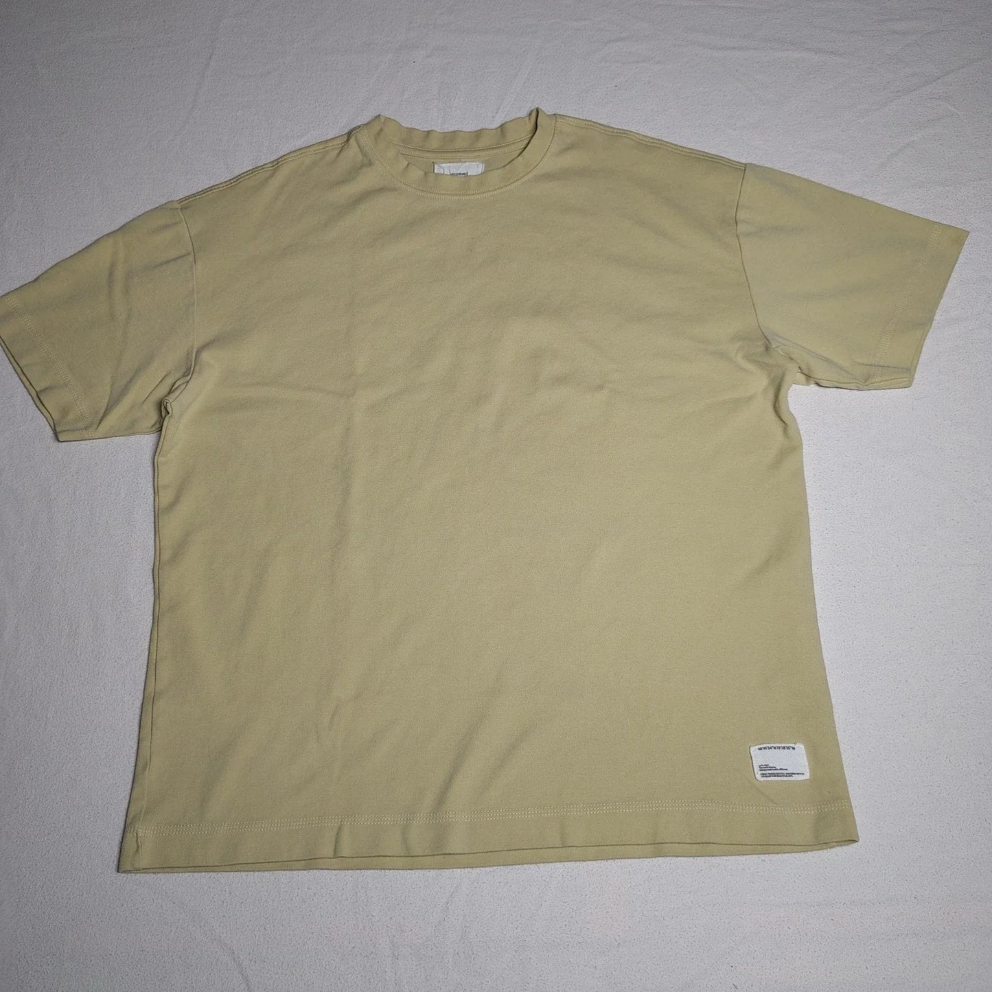 Reserved Men T-Shirt Large Tan Cotton Spandex Minimalist Boxy Patch Detail Unisex T-shirt, Sweatshirt, Hoodie, Long Sleeve Tee - T-Shirt, Sweatshirt, Hoodie