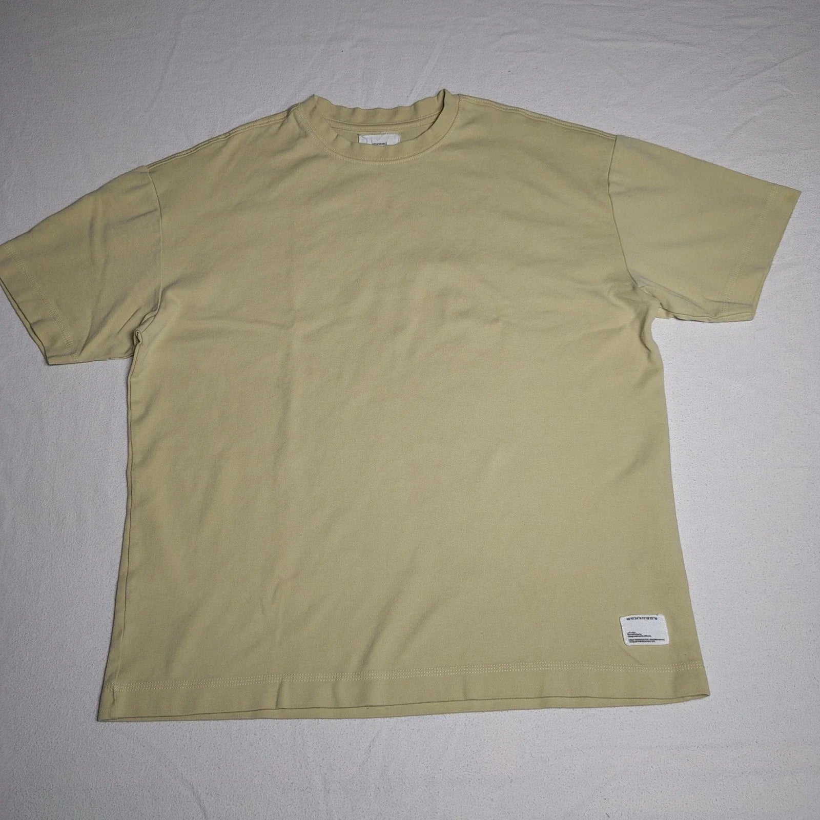 Reserved Men T-Shirt Large Tan Cotton Spandex Minimalist Boxy Patch Detail Unisex T-shirt, Sweatshirt, Hoodie, Long Sleeve Tee - T-Shirt, Sweatshirt, Hoodie