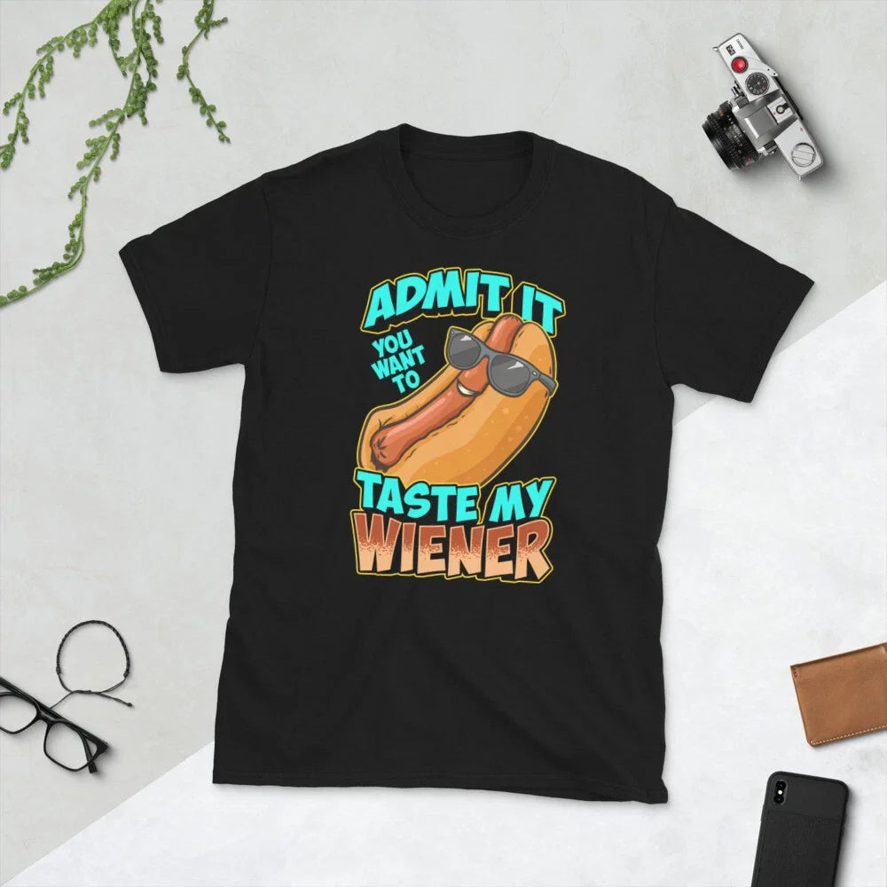Hot Dog Dad Joke Gift Admit It You Want To Taste My Wiener Unisex T-Shirt Unisex T-shirt, Sweatshirt, Hoodie, Long Sleeve Tee - T-Shirt, Sweatshirt, Hoodie