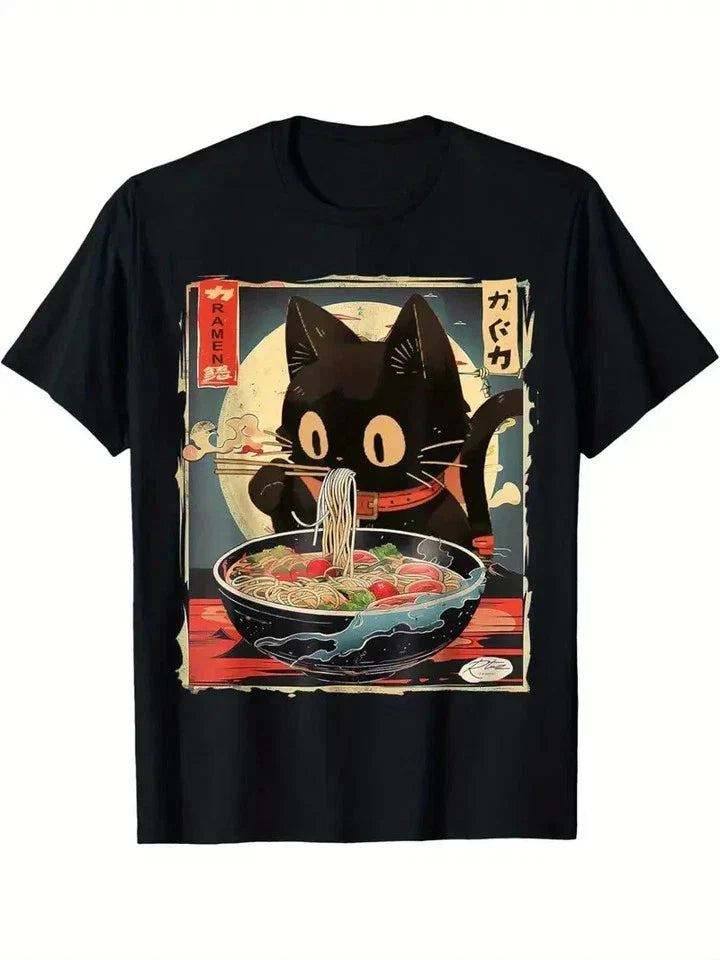 Kawaii Cat Eating Ramen Noodles Anime Gift Girls Women T-Shirt L Unisex T-shirt, Sweatshirt, Hoodie, Long Sleeve Tee - T-Shirt, Sweatshirt, Hoodie