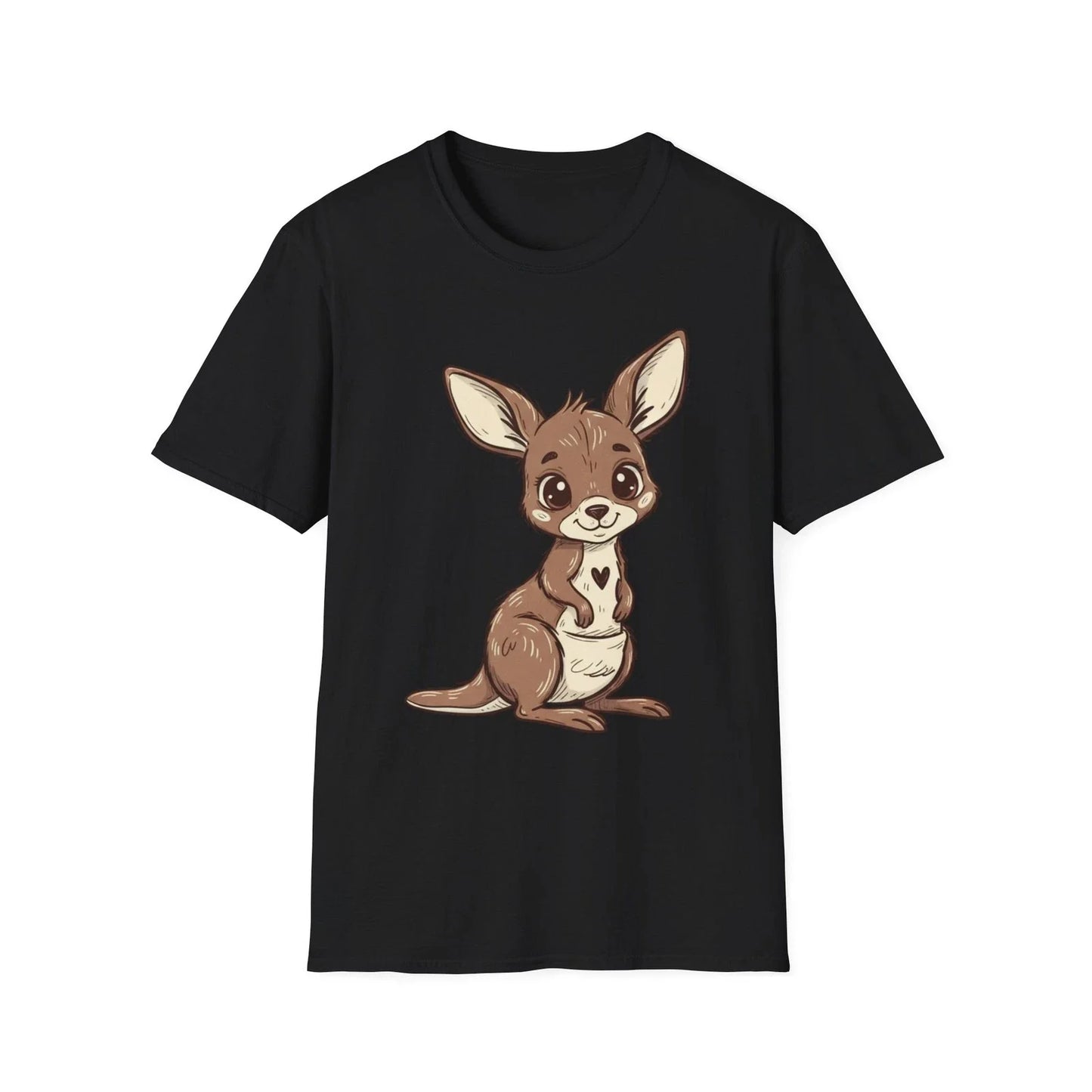Kangaroo Heart Cute Cartoon Black Tee Kawaii Animal Graphic T-Shirt Unisex T-shirt, Sweatshirt, Hoodie, Long Sleeve Tee - T-Shirt, Sweatshirt, Hoodie