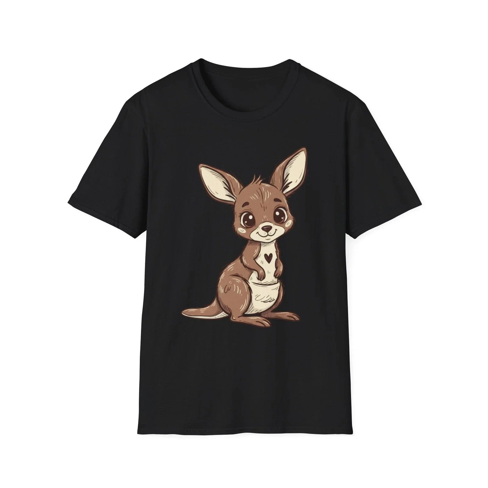 Kangaroo Heart Cute Cartoon Black Tee Kawaii Animal Graphic T-Shirt Unisex T-shirt, Sweatshirt, Hoodie, Long Sleeve Tee - T-Shirt, Sweatshirt, Hoodie