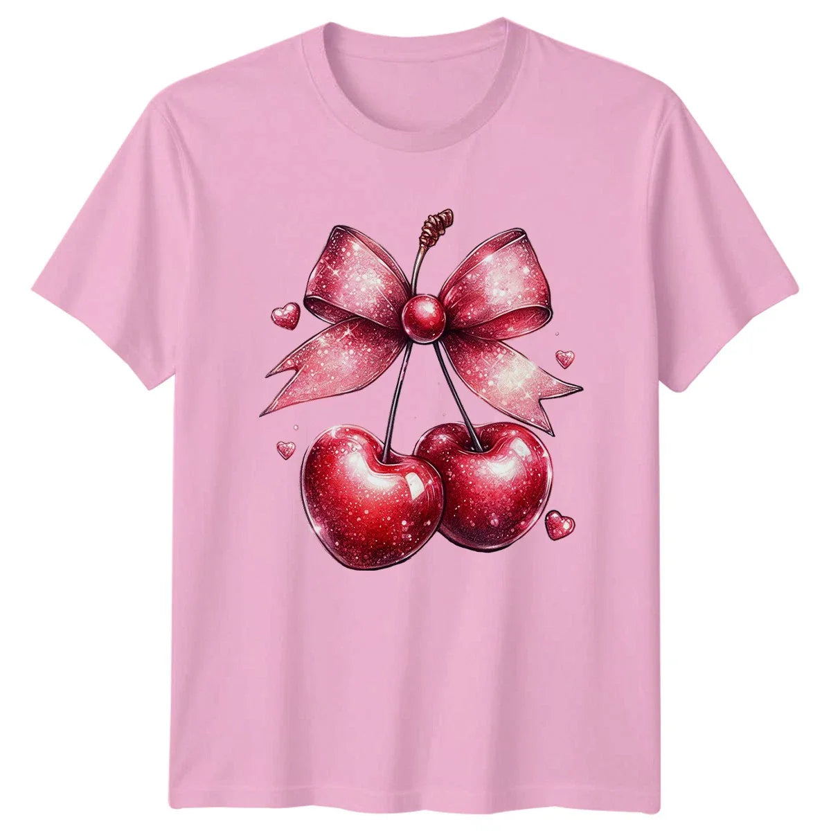 Sparkly Cherries And Glitter Bow Womens T-Shirt Cute Food Art Valentines Unisex T-shirt, Sweatshirt, Hoodie, Long Sleeve Tee - T-Shirt, Sweatshirt, Hoodie