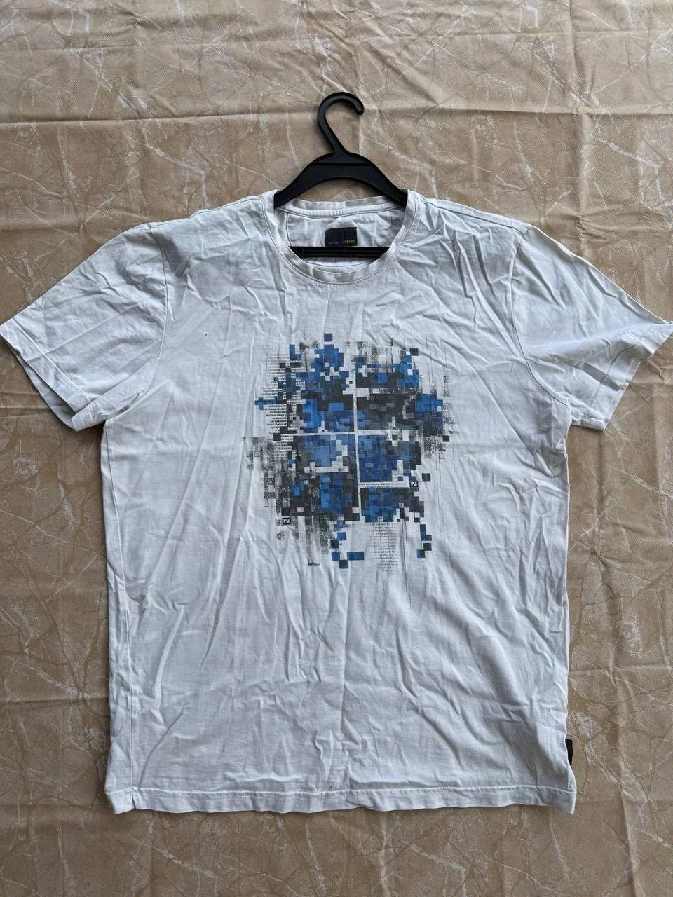 Fendi Roma Men's Graphic T-Shirt Size IT 54 L-XL White Blue Pixel Art Cotton Unisex T-shirt, Sweatshirt, Hoodie, Long Sleeve Tee - T-Shirt, Sweatshirt, Hoodie