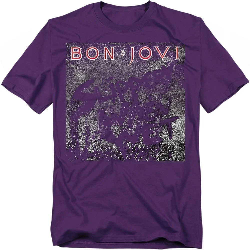Bon Jovi Slippery Cover T-Shirt S-4XL, Purple Unisex T-shirt, Sweatshirt, Hoodie, Long Sleeve Tee - T-Shirt, Sweatshirt, Hoodie