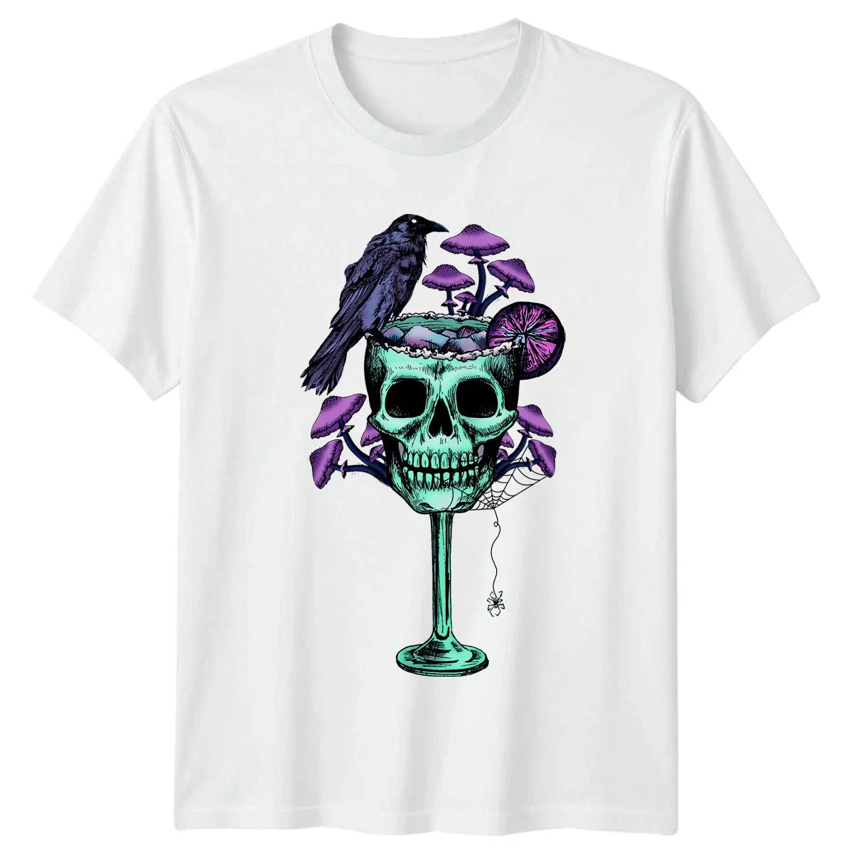 Vintage Skull Raven Mushrooms T-Shirt Gothic Dark Fantasy Birthday Gift Unisex T-shirt, Sweatshirt, Hoodie, Long Sleeve Tee - T-Shirt, Sweatshirt, Hoodie