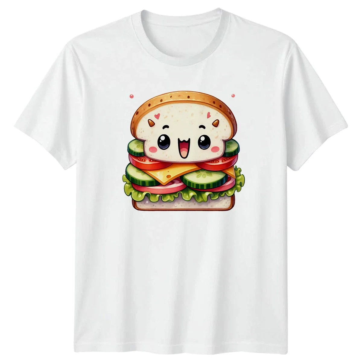 Happy Cute Veggie Sandwich Food T-Shirt Kawaii Food Food Lover Unisex T-shirt, Sweatshirt, Hoodie, Long Sleeve Tee - T-Shirt, Sweatshirt, Hoodie