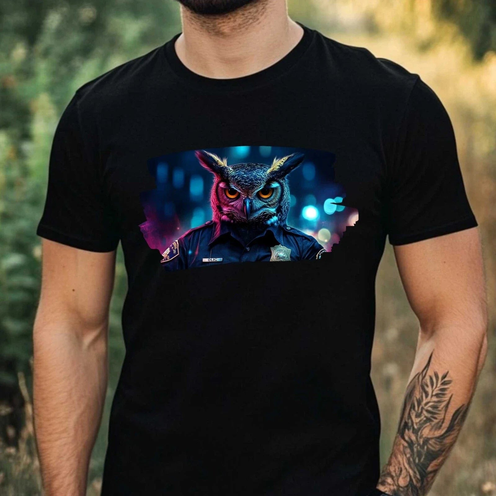 Mens Owl as Policeman Motif Cotton T-Shirt Size XS to 5XL Unisex T-shirt, Sweatshirt, Hoodie, Long Sleeve Tee - T-Shirt, Sweatshirt, Hoodie