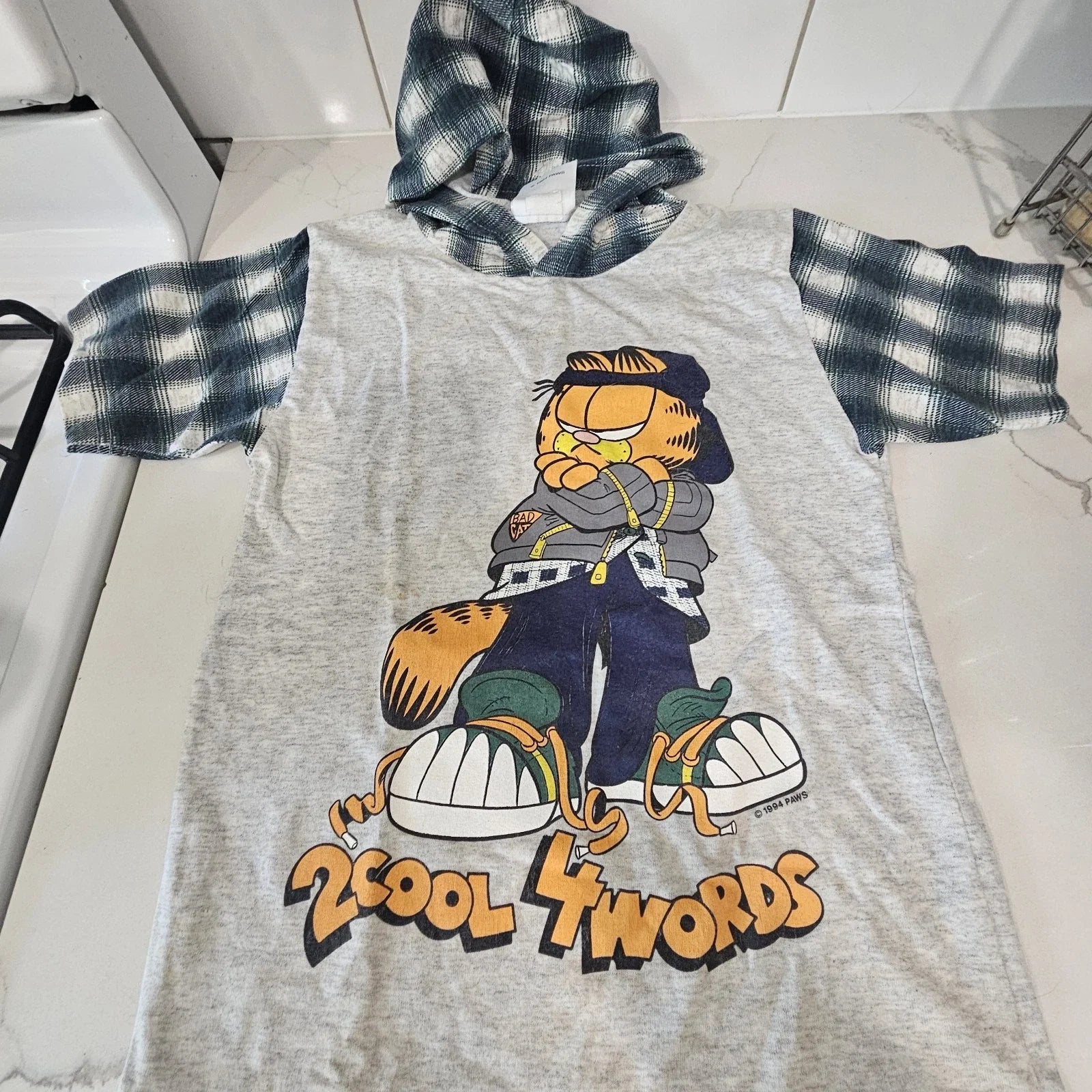 RARE!!! Vintage 90's Garfield Hooded Tee Street Drip Style Unisex T-shirt, Sweatshirt, Hoodie, Long Sleeve Tee - T-Shirt, Sweatshirt, Hoodie