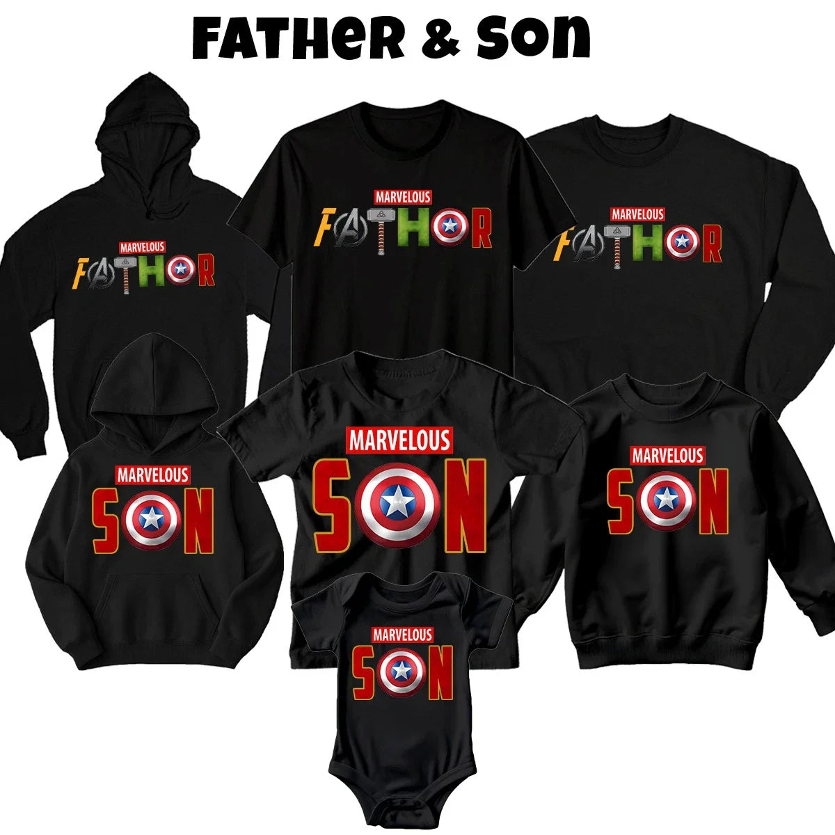 Father Son Matching Outfits Mens Boys T-Shirts Hoodie Sweatshirt Fathers Day Lot Unisex T-shirt, Sweatshirt, Hoodie, Long Sleeve Tee - T-Shirt, Sweatshirt, Hoodie