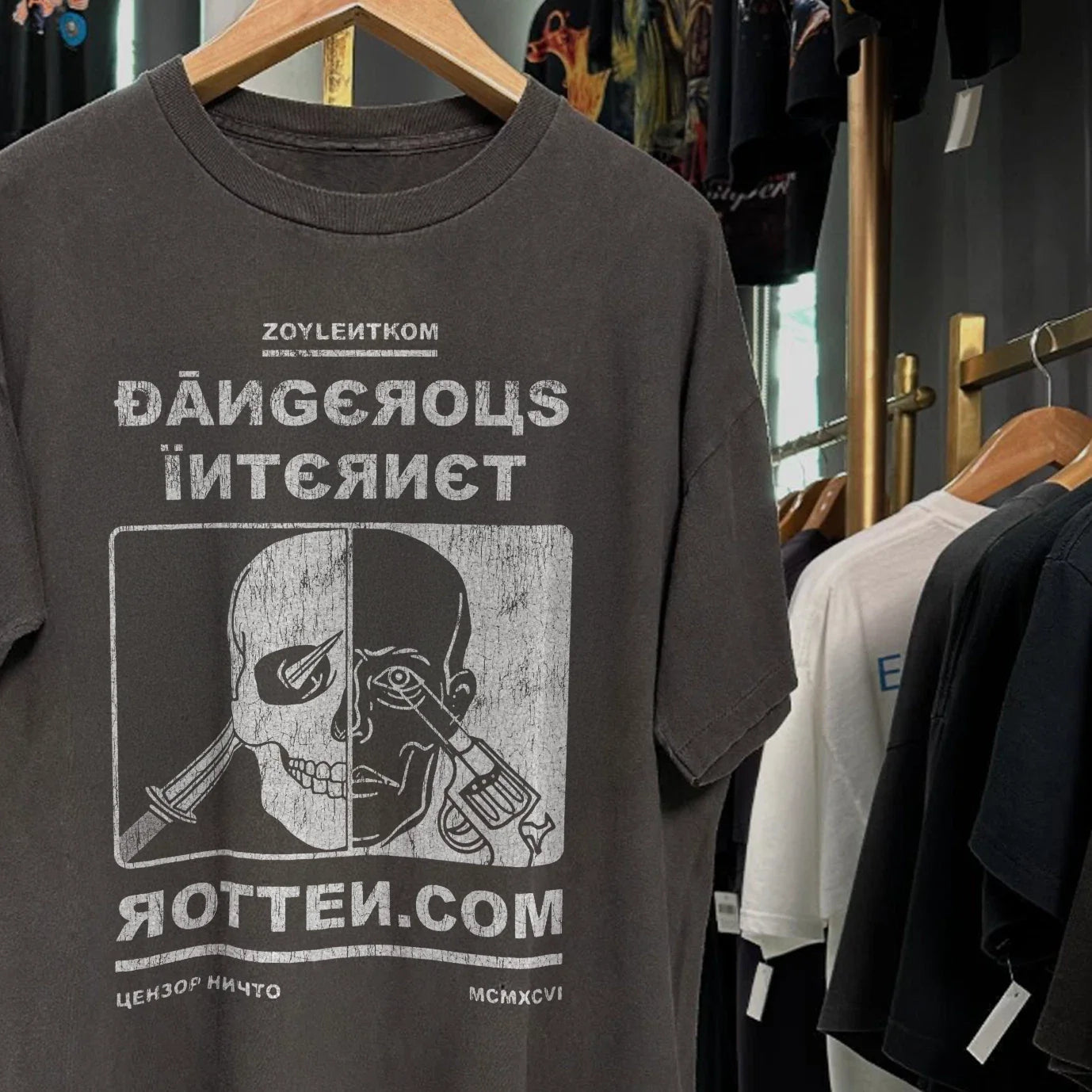 90s Rotten Dot Com 'Dangerous Internet' Classic T-Shirt Black XL Unisex T-shirt, Sweatshirt, Hoodie, Long Sleeve Tee - T-Shirt, Sweatshirt, Hoodie