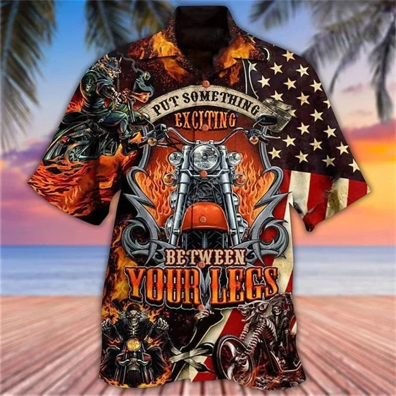 Mens Button Down Biker Motorcycle Graphic Hawaiian Top Novelty Holiday Shirt Unisex T-shirt, Sweatshirt, Hoodie, Long Sleeve Tee - T-Shirt, Sweatshirt, Hoodie