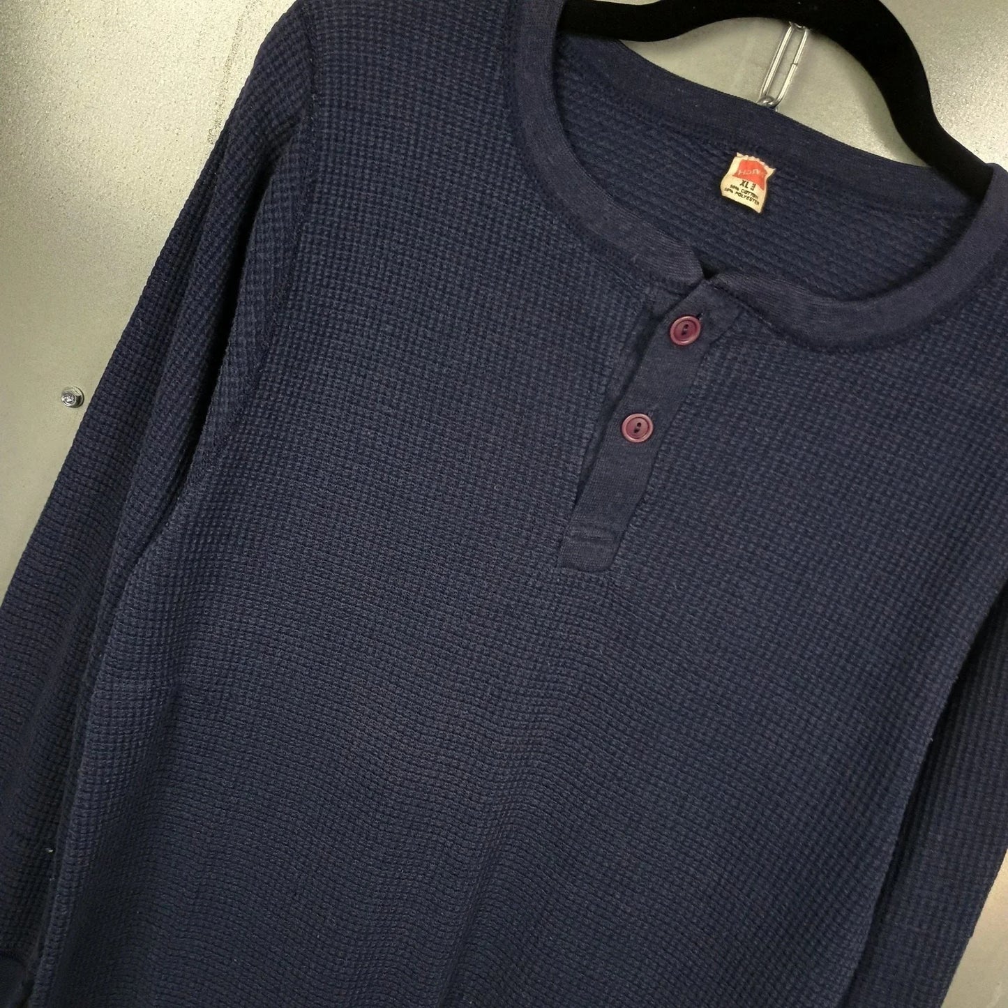 Hanes Vintage 70s Waffle Thermal Long Sleeve Shirt Small Grunge Henley 80s Blue Unisex T-shirt, Sweatshirt, Hoodie, Long Sleeve Tee - T-Shirt, Sweatshirt, Hoodie