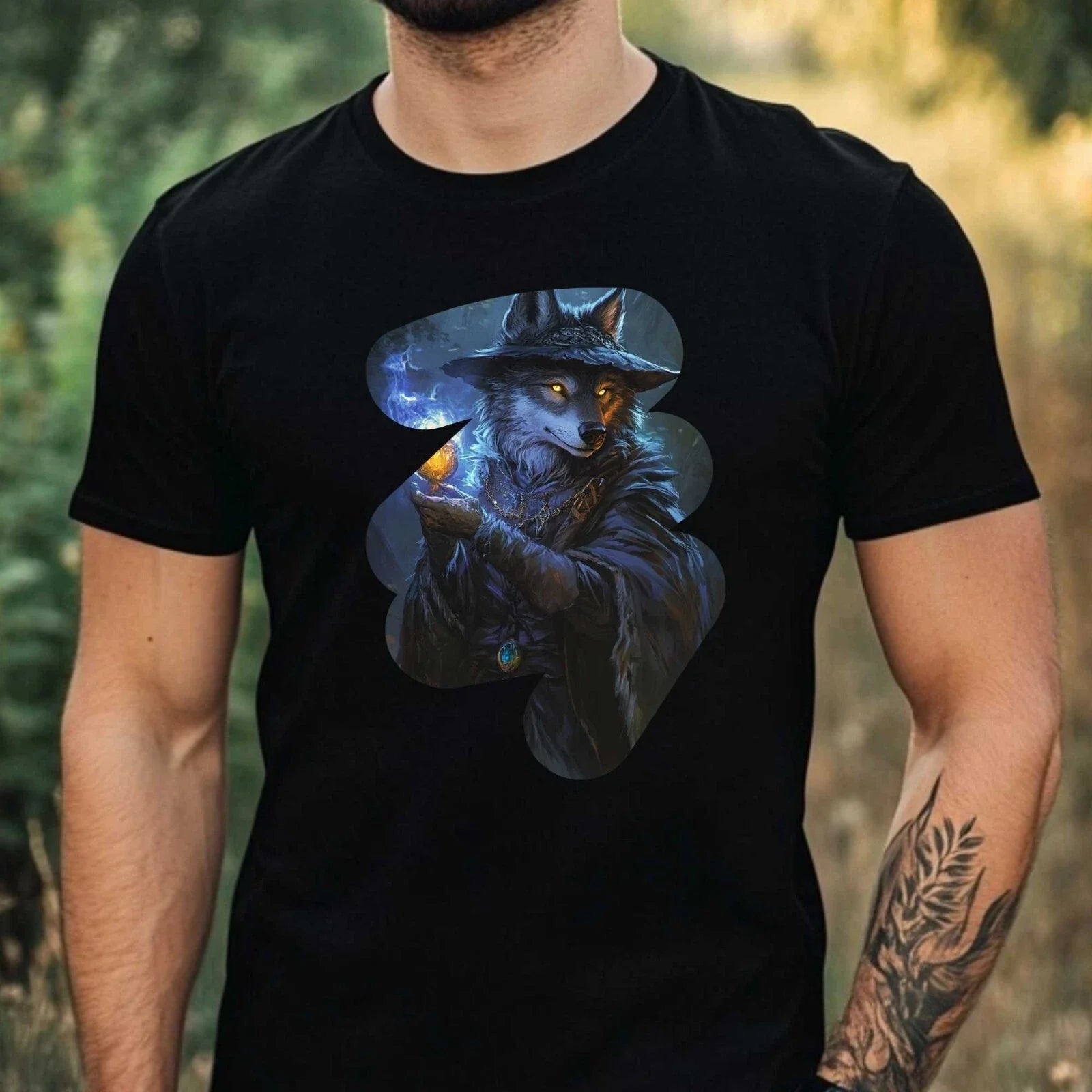Mens Magic Wolf Magic Motif Cotton T-Shirt Size XS to 5XL Unisex T-shirt, Sweatshirt, Hoodie, Long Sleeve Tee - T-Shirt, Sweatshirt, Hoodie