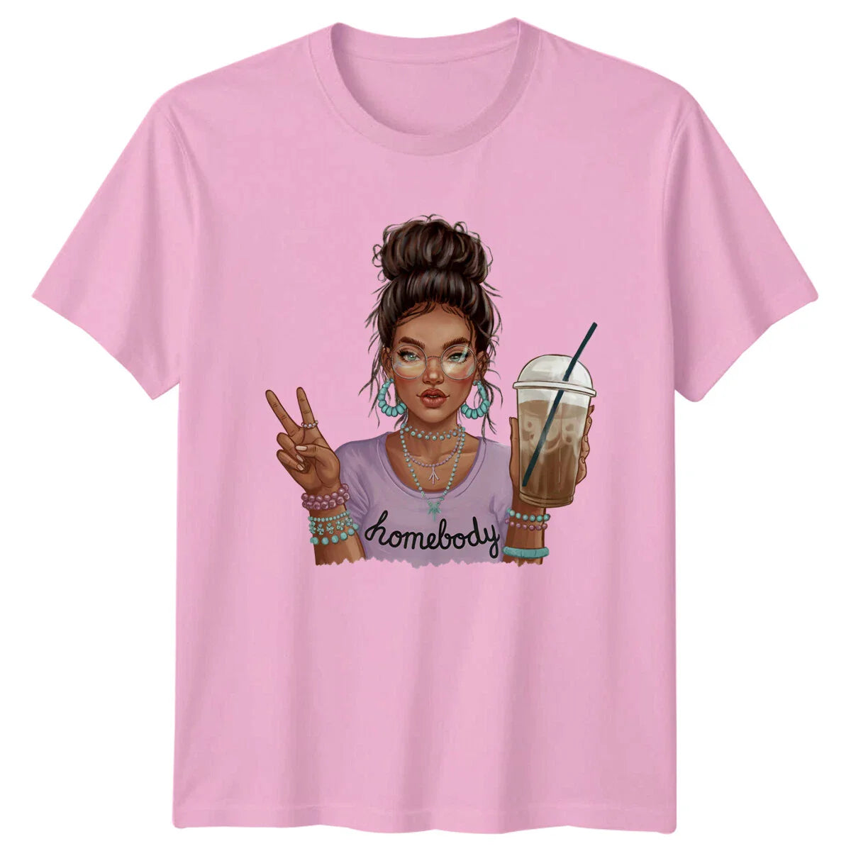 Homebody Peace Sign Iced Coffee Sarcastic Lazy Day Graphic T-Shirt Unisex T-shirt, Sweatshirt, Hoodie, Long Sleeve Tee - T-Shirt, Sweatshirt, Hoodie