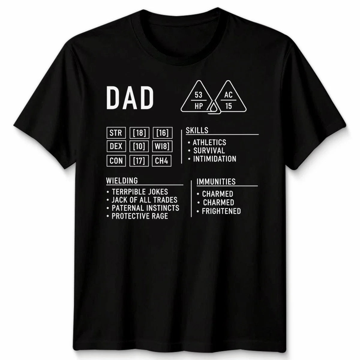 Dad Dungeons Mens T Shirt Dragons Character Sheet Fathers Day Gift DND RPG Unisex T-shirt, Sweatshirt, Hoodie, Long Sleeve Tee - T-Shirt, Sweatshirt, Hoodie