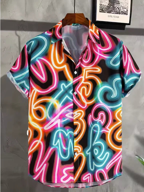 Mens Button Down Shirts Neon Party Printed Hawaiian Tops Novelty Ugly Gift Unisex T-shirt, Sweatshirt, Hoodie, Long Sleeve Tee - T-Shirt, Sweatshirt, Hoodie