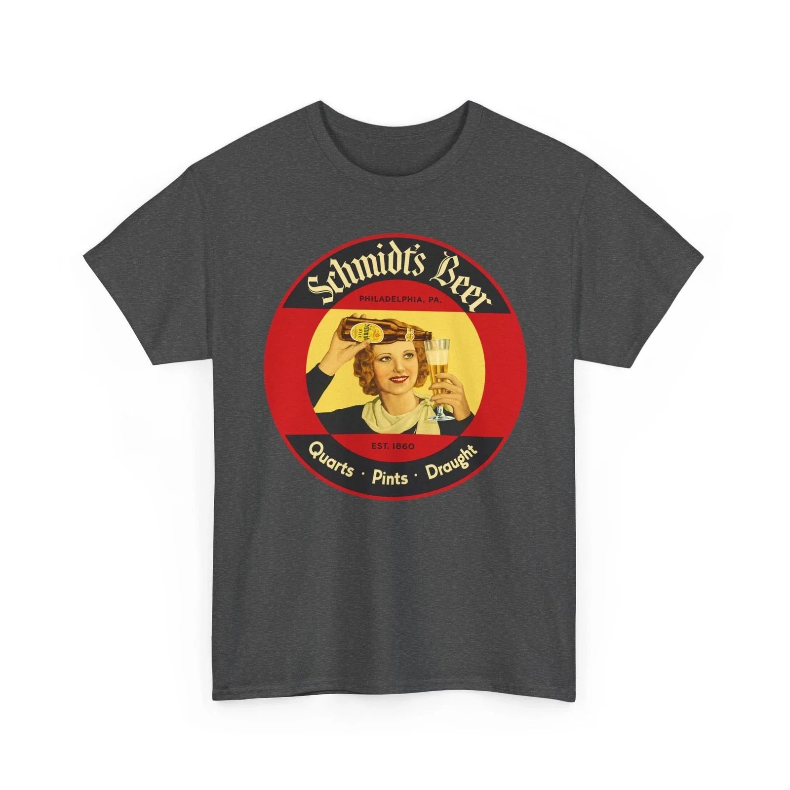 Schmidt's Quarts Pints Draught Pretty Girl Pouring Beer Retro Breweriana T-Shirt Unisex T-shirt, Sweatshirt, Hoodie, Long Sleeve Tee - T-Shirt, Sweatshirt, Hoodie