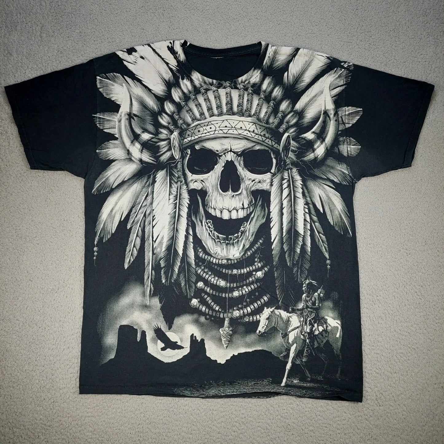 Y2k Skull Feathered Headdress Native American Nature T Shirt Men's Size Large Unisex T-shirt, Sweatshirt, Hoodie, Long Sleeve Tee - T-Shirt, Sweatshirt, Hoodie