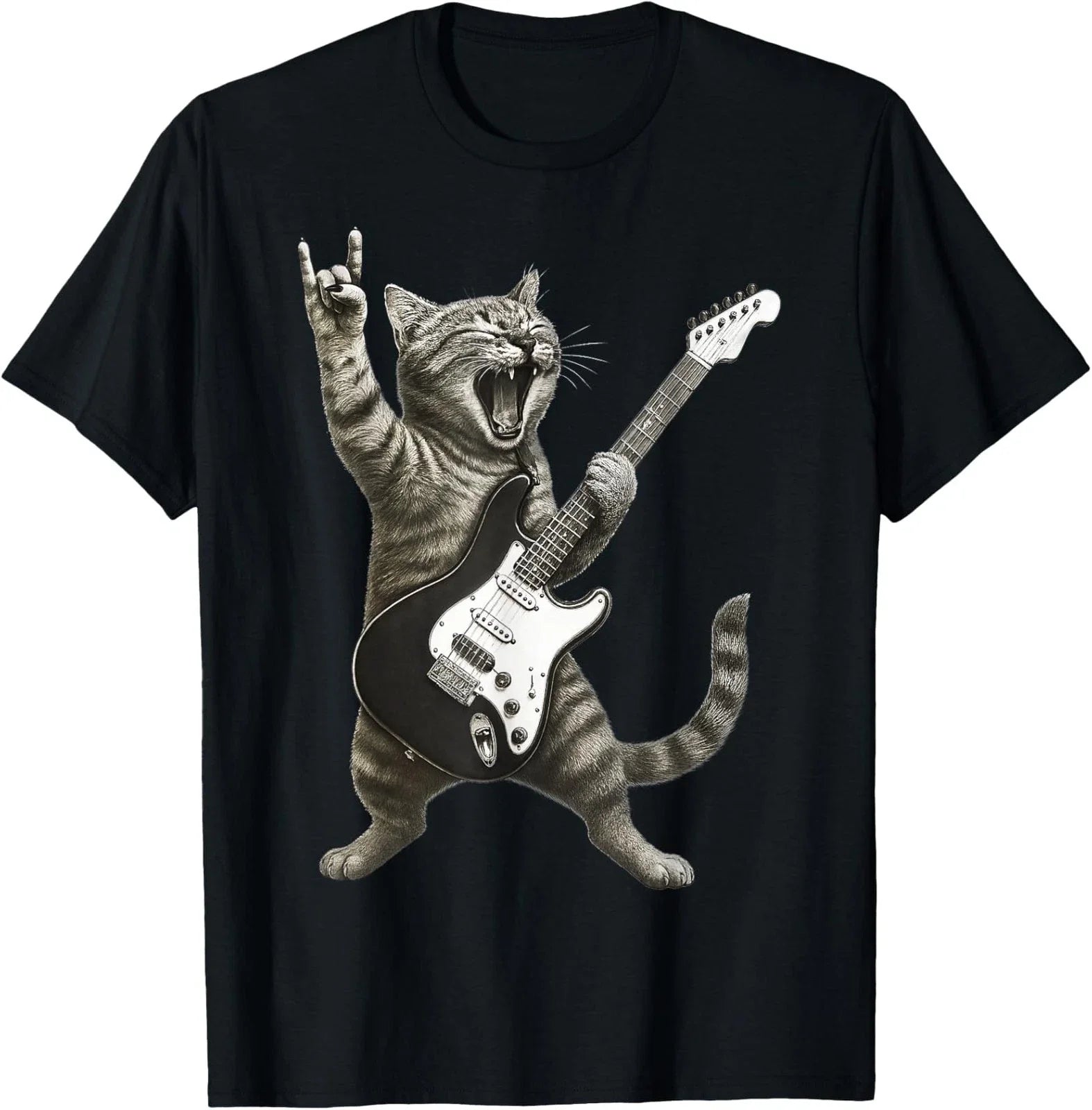Funny Cat Playing Guitar Rock and Roll Video Games Unisex T-Shirt Unisex T-shirt, Sweatshirt, Hoodie, Long Sleeve Tee - T-Shirt, Sweatshirt, Hoodie