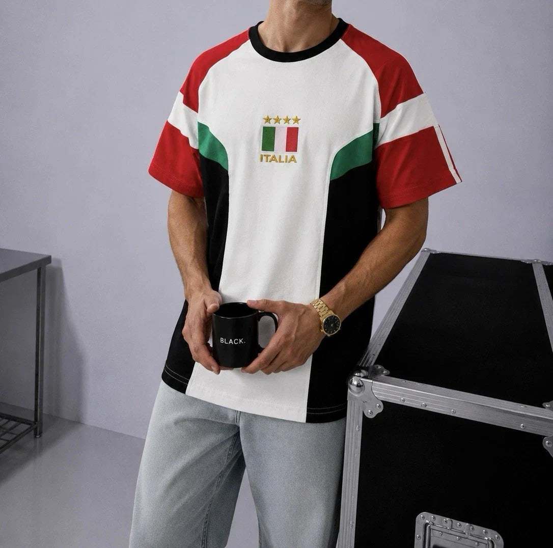 Vintage Italia Flag Embroidered Oversized Football T-Shirt,Retro Soccer Stree Unisex T-shirt, Sweatshirt, Hoodie, Long Sleeve Tee - T-Shirt, Sweatshirt, Hoodie