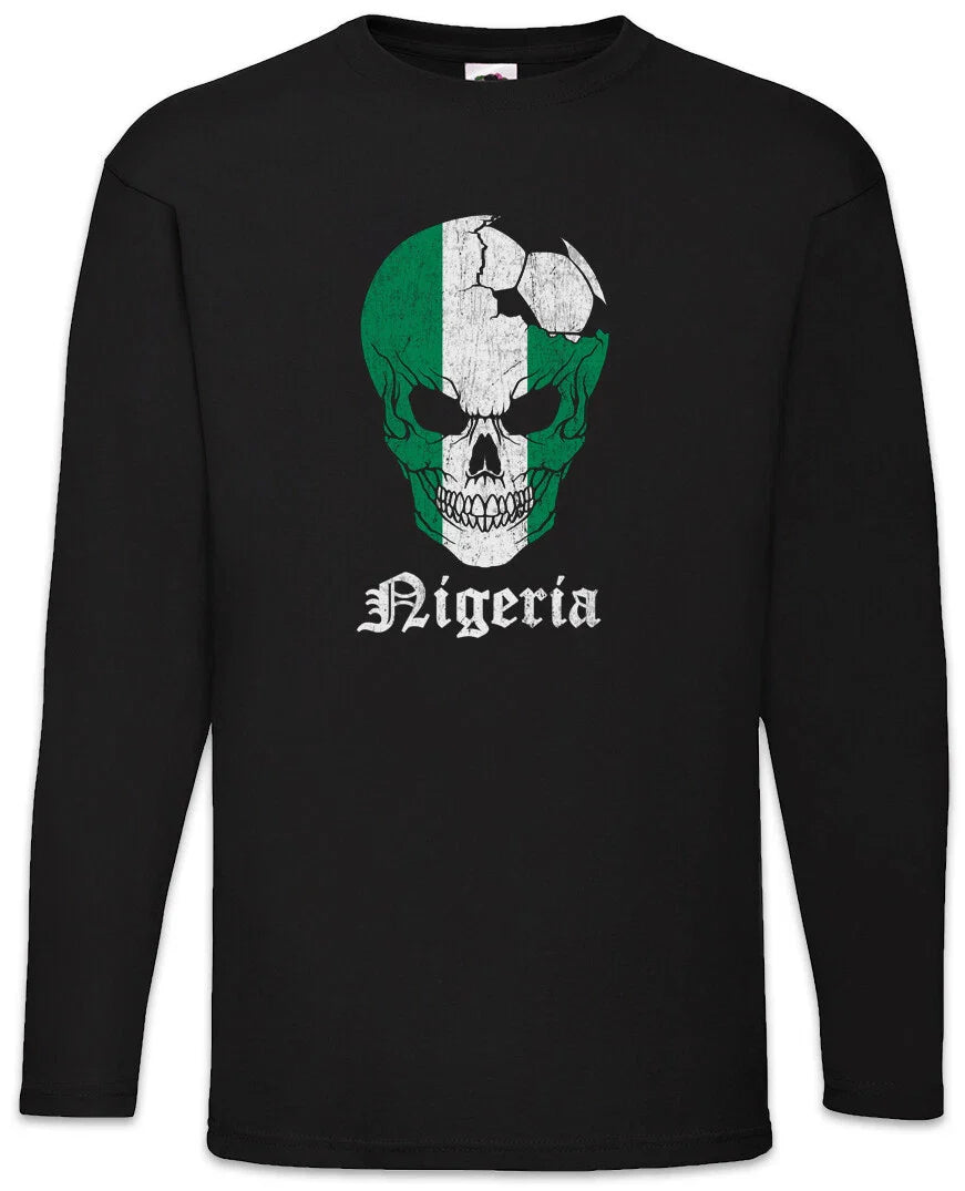 Nigeria Football Skull I Men's Long Sleeve T-Shirt Nigerian Soccer Flag World Unisex T-shirt, Sweatshirt, Hoodie, Long Sleeve Tee - T-Shirt, Sweatshirt, Hoodie