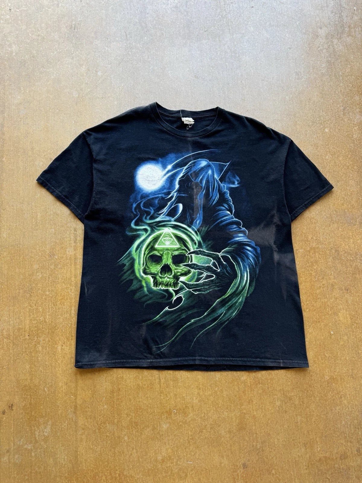 Sun Faded Black Skull Grim Reaper Skater Y2K Grunge Punk Goth T-Shirt XL Unisex T-shirt, Sweatshirt, Hoodie, Long Sleeve Tee - T-Shirt, Sweatshirt, Hoodie