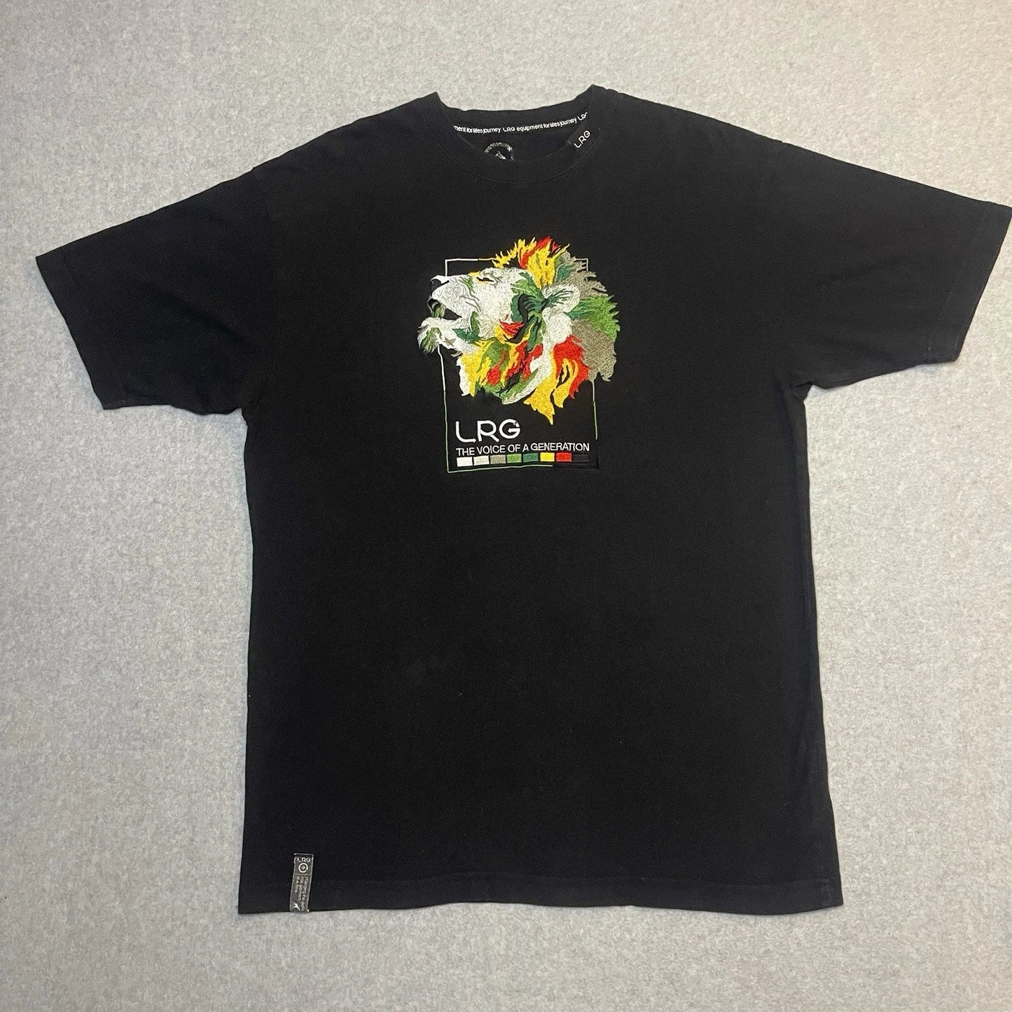 Y2K LRG Men's Black Multicolor Embroidered Graphic Short Sleeve T-Shirt Hip Hop Unisex T-shirt, Sweatshirt, Hoodie, Long Sleeve Tee - T-Shirt, Sweatshirt, Hoodie