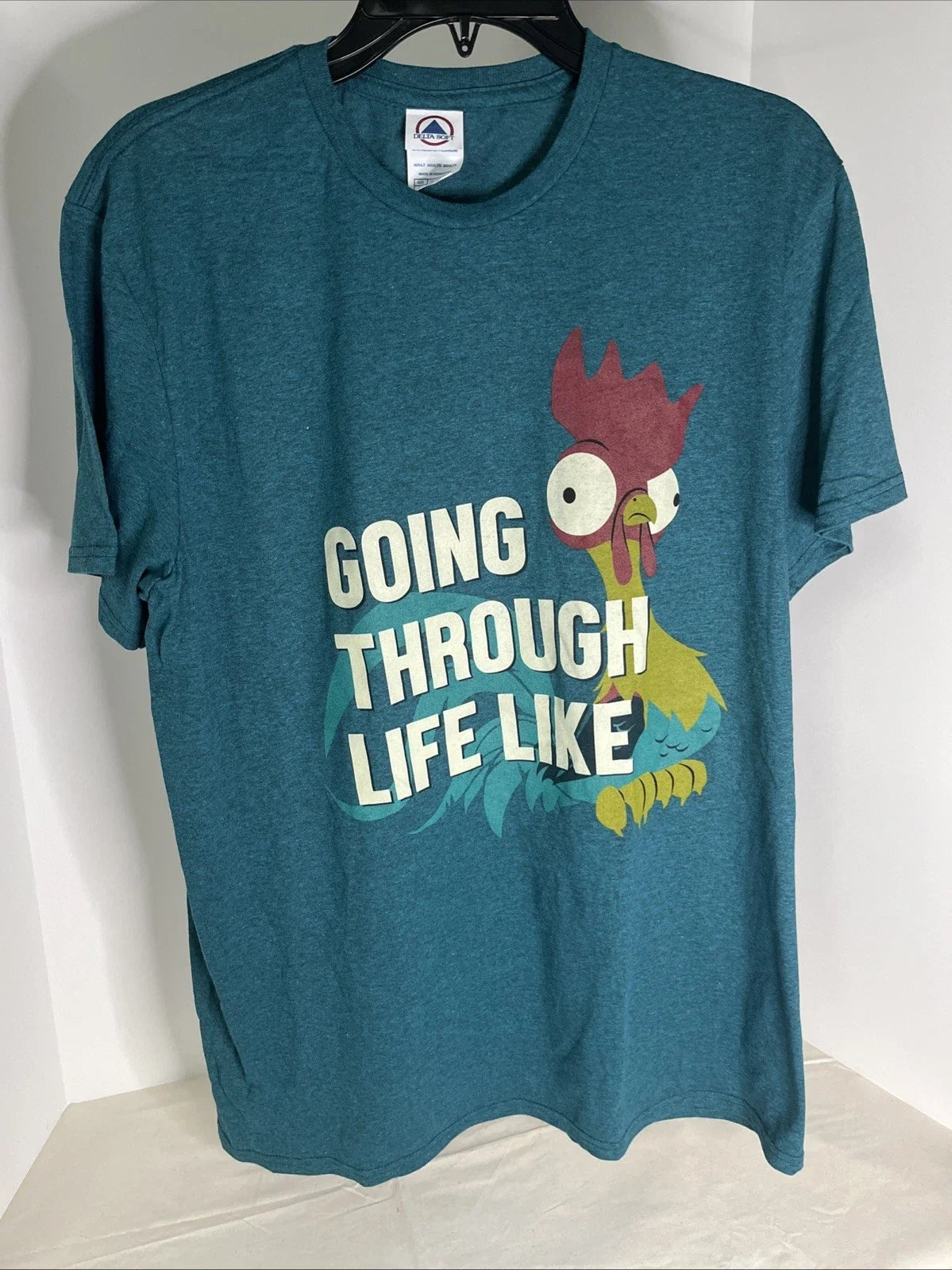 Delta Soft Moana Hei Hei Going Through Life Like Graphic T-Shirt Teal Blue Large Unisex T-shirt, Sweatshirt, Hoodie, Long Sleeve Tee - T-Shirt, Sweatshirt, Hoodie