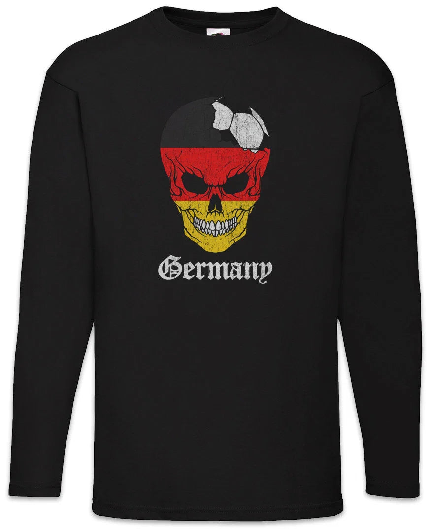 Germany Football Skull I Men Long Sleeve T-Shirt german Soccer Flag World Unisex T-shirt, Sweatshirt, Hoodie, Long Sleeve Tee - T-Shirt, Sweatshirt, Hoodie