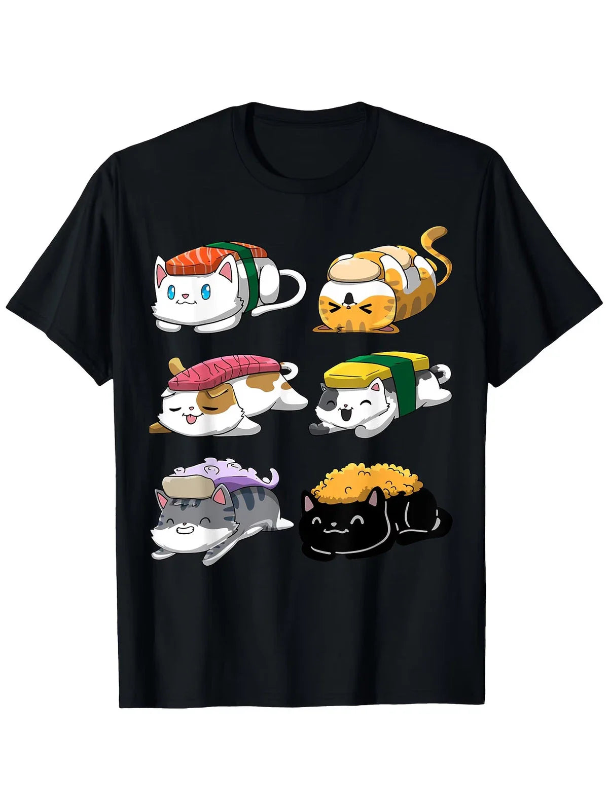 Unisex Kawaii Sushi Cat Graphic T-Shirt - 100% Cotton, Black with Playful Neko D Unisex T-shirt, Sweatshirt, Hoodie, Long Sleeve Tee - T-Shirt, Sweatshirt, Hoodie