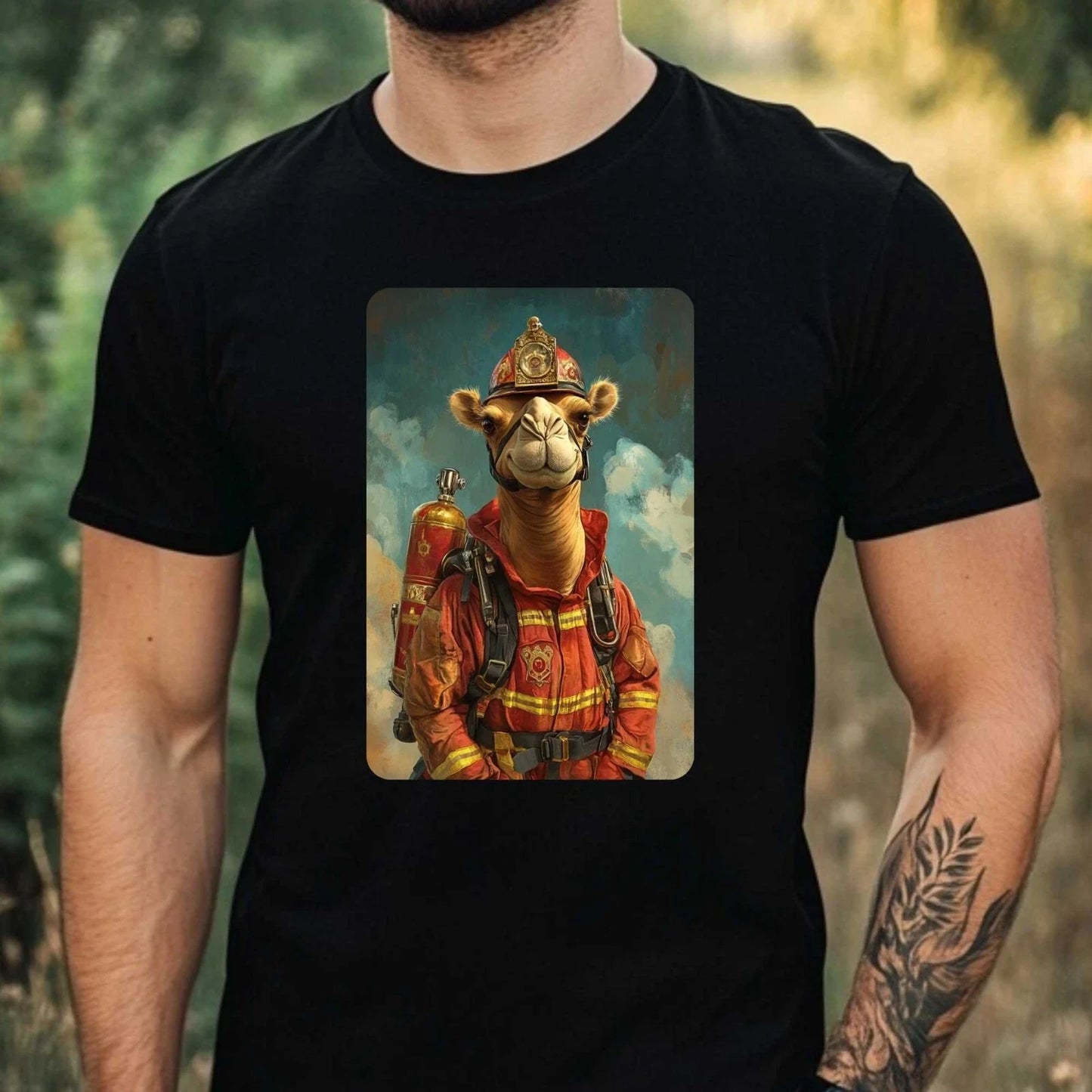 Mens Camel as Firefighter Motif Cotton T-Shirt Size XS to 5XL Unisex T-shirt, Sweatshirt, Hoodie, Long Sleeve Tee - T-Shirt, Sweatshirt, Hoodie