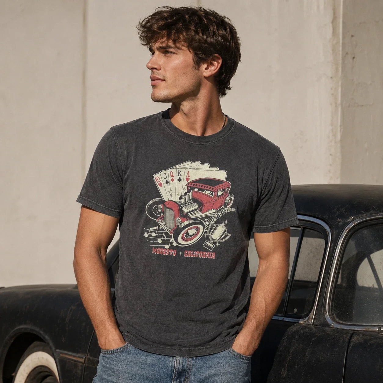 VTG Lucky Brand T Shirt Mens L Made In USA Black Graphic Tee Hot Rod Poker Y2K Unisex T-shirt, Sweatshirt, Hoodie, Long Sleeve Tee - T-Shirt, Sweatshirt, Hoodie