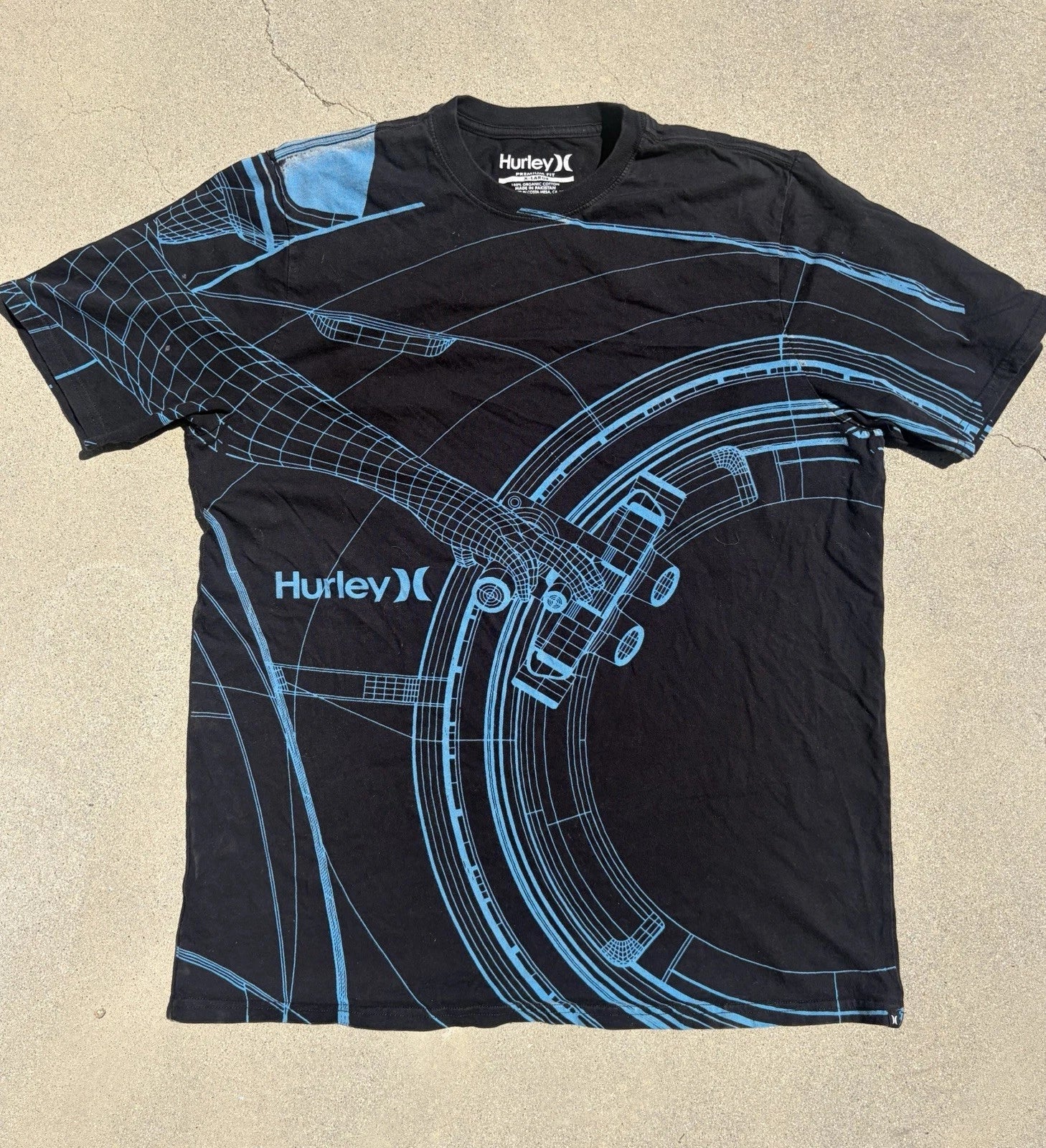 Rare Hurley Tron Light Cycle Blueprint Graphic T-Shirt XL Black Y2K Surf Skater Unisex T-shirt, Sweatshirt, Hoodie, Long Sleeve Tee - T-Shirt, Sweatshirt, Hoodie