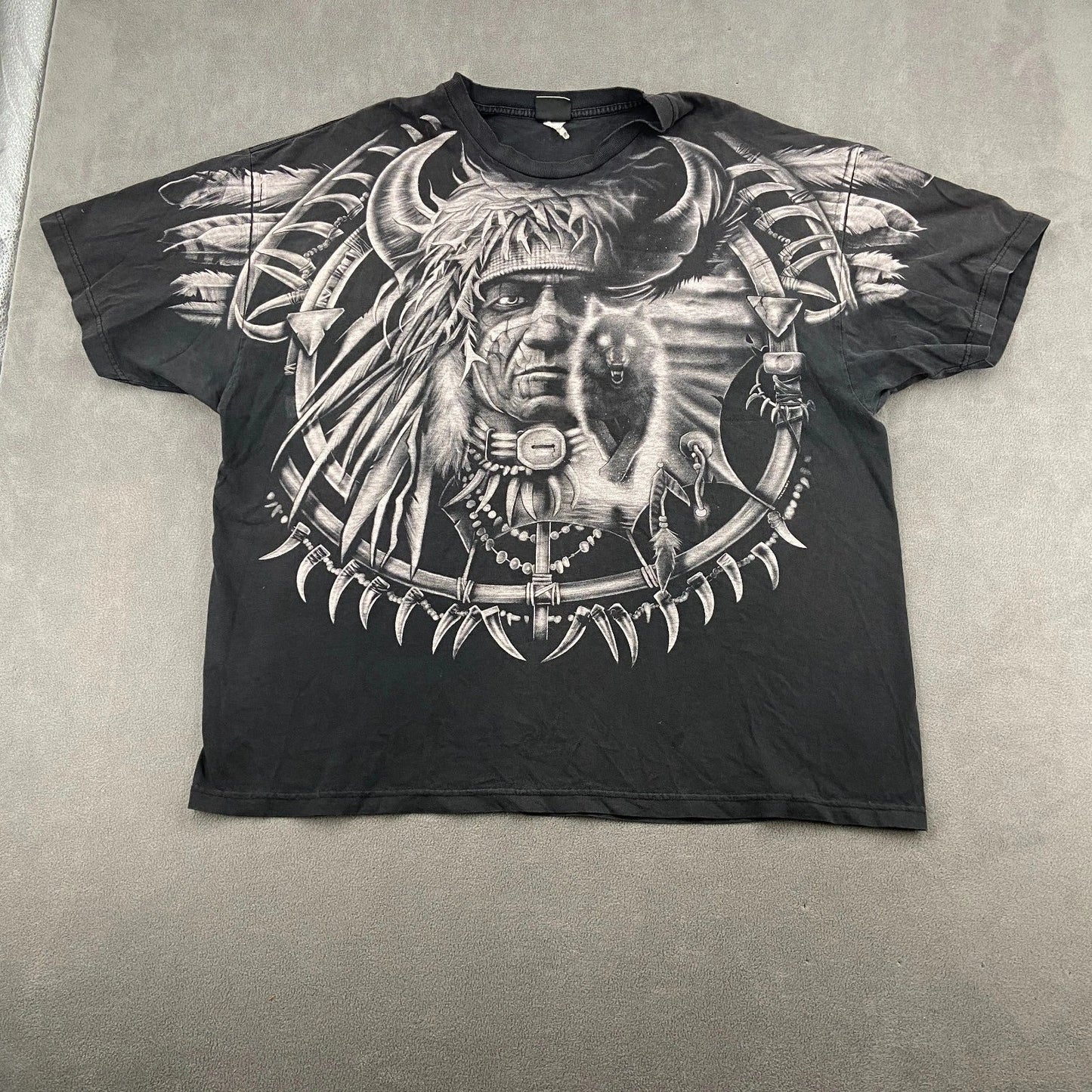 Vtg Liquid Blue T Shirt XXL Black Native American All Over Print Wolf Grunge Unisex T-shirt, Sweatshirt, Hoodie, Long Sleeve Tee - T-Shirt, Sweatshirt, Hoodie