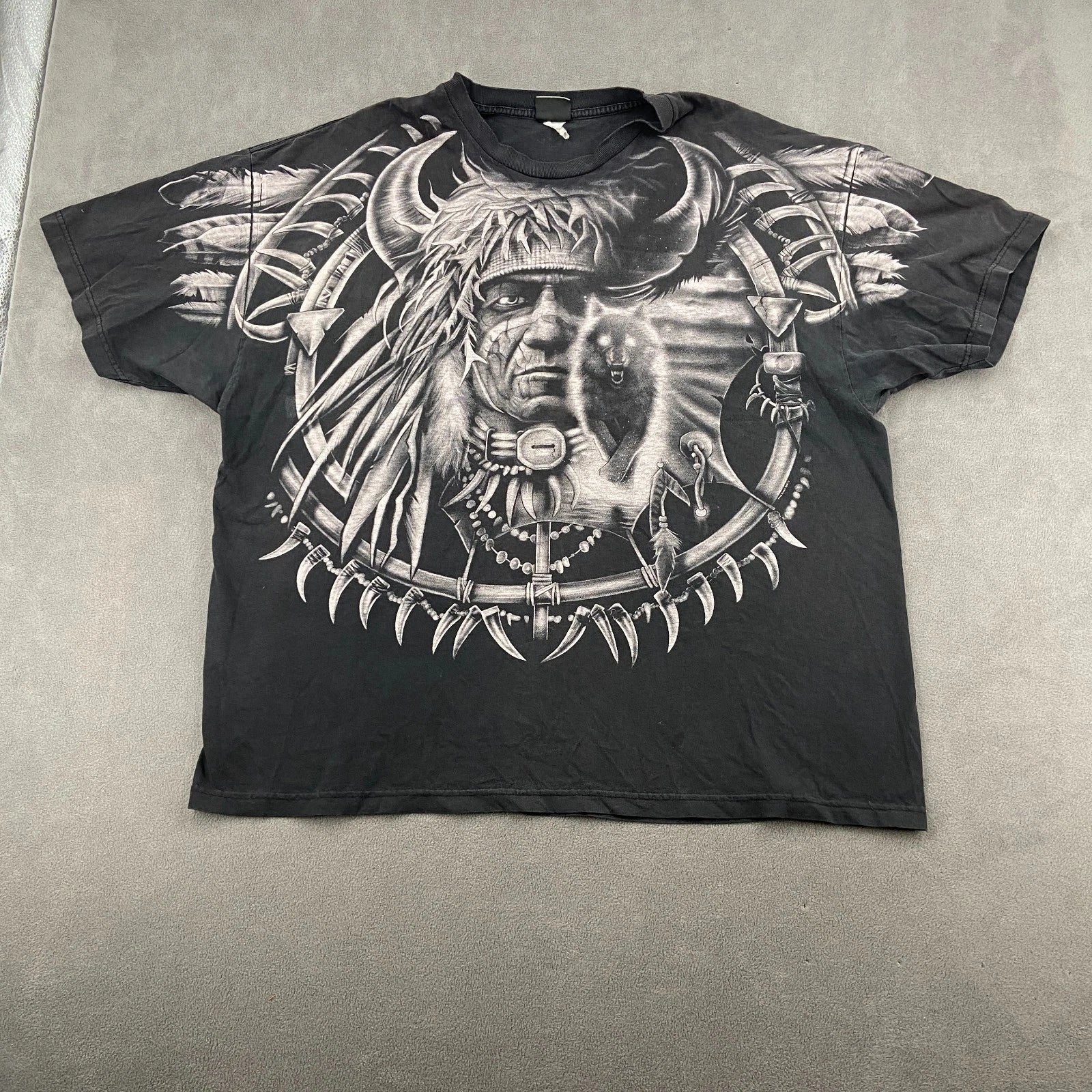 Vtg Liquid Blue T Shirt XXL Black Native American All Over Print Wolf Grunge Unisex T-shirt, Sweatshirt, Hoodie, Long Sleeve Tee - T-Shirt, Sweatshirt, Hoodie
