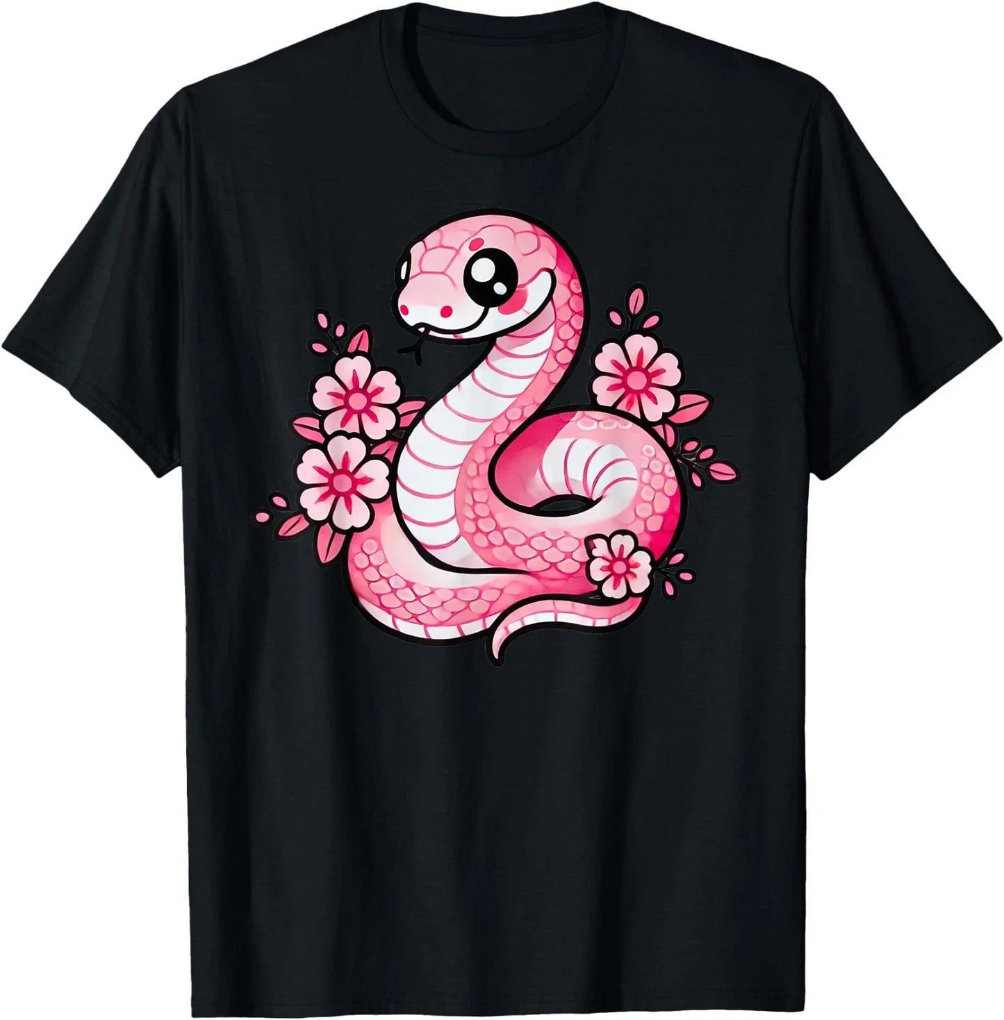 Kawaii Pink Snake and Flowers Year of Snake Girls T-Shirt Unisex T-shirt, Sweatshirt, Hoodie, Long Sleeve Tee - T-Shirt, Sweatshirt, Hoodie