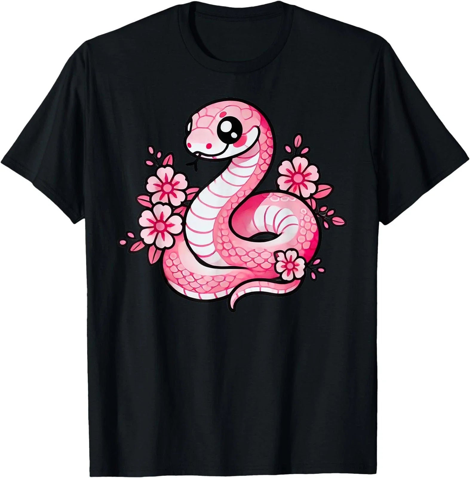 Kawaii Pink Snake and Flowers Year of Snake Girls T-Shirt Unisex T-shirt, Sweatshirt, Hoodie, Long Sleeve Tee - T-Shirt, Sweatshirt, Hoodie