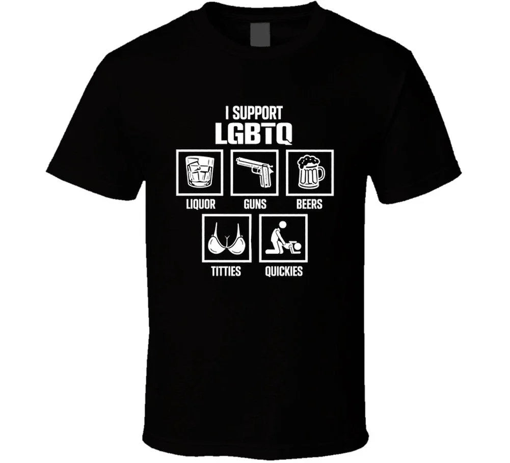 I Support Lgbtq Liquor Guns Beer Titties Quickies Funny T Shirt Unisex T-shirt, Sweatshirt, Hoodie, Long Sleeve Tee - T-Shirt, Sweatshirt, Hoodie